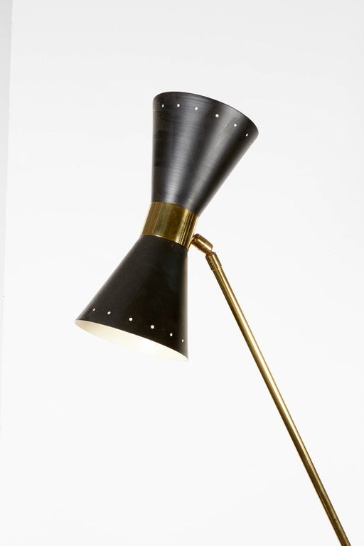 Italian Brass and Enameled Floor Lamp with Unusual Counterweight Design In Excellent Condition In New York, NY