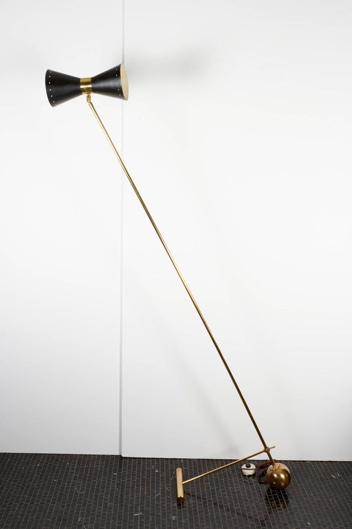 Contemporary Italian Brass and Enameled Floor Lamp with Unusual Counterweight Design
