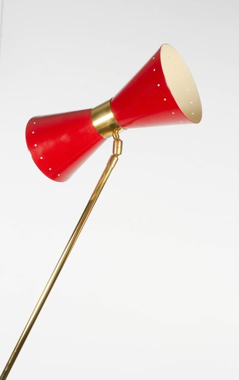 Italian Brass and Enameled Floor Lamp with Unusual Counterweight Design
