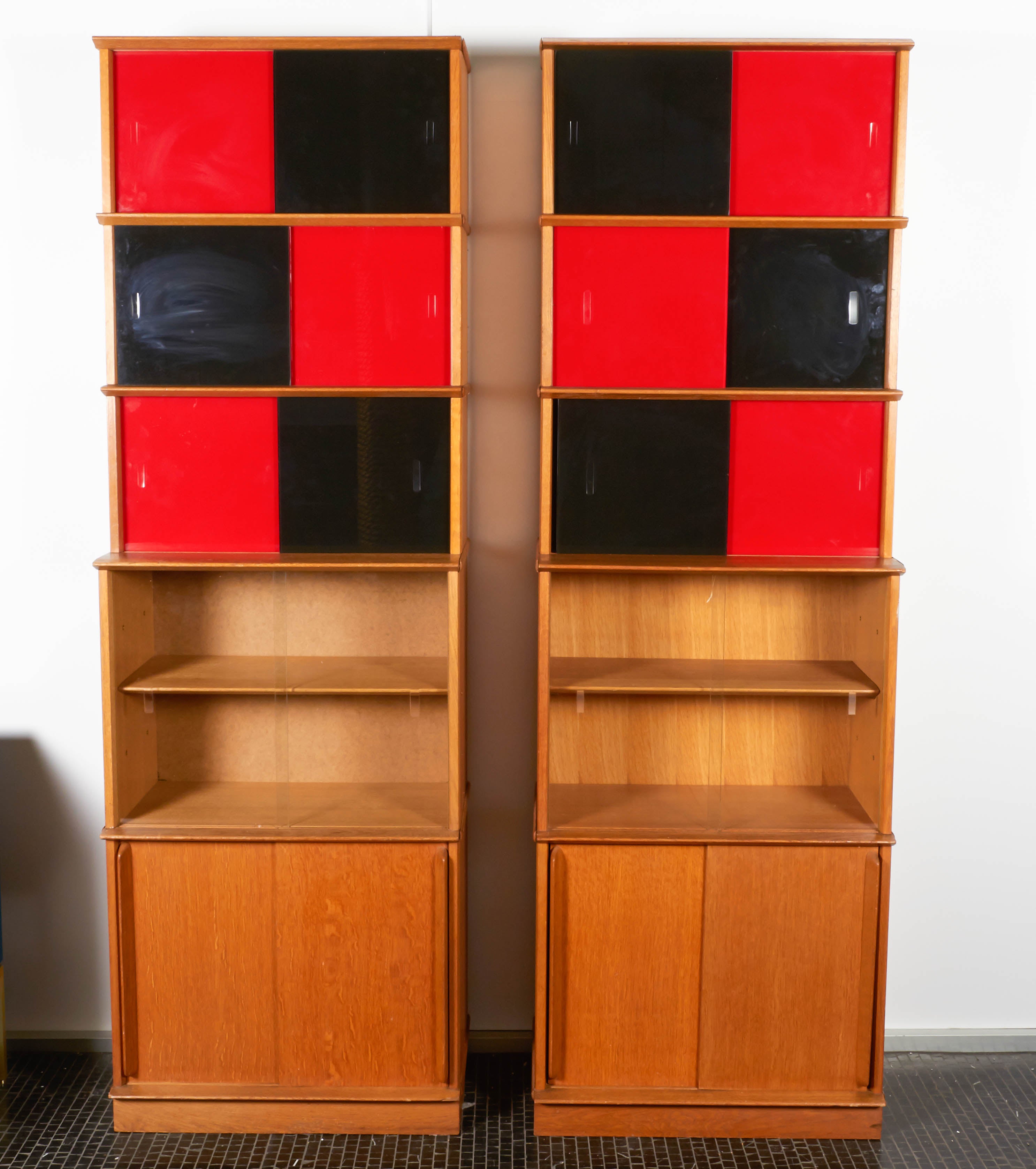 Pair of French, Glass and Oak Bookcases by Didier Rozaffy
