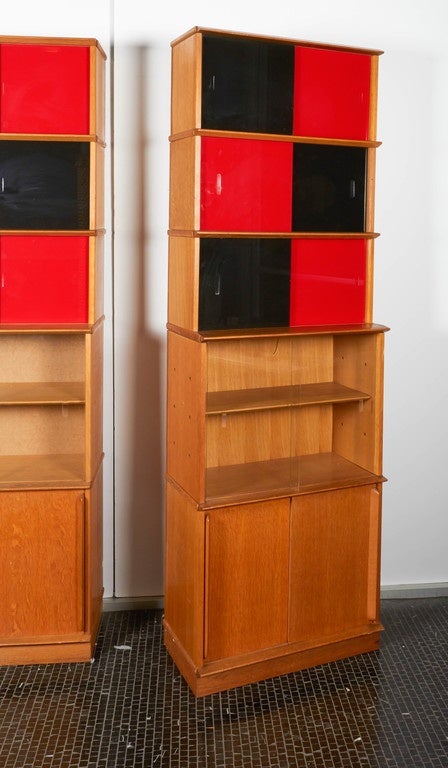 Mid-20th Century Pair of French, Glass and Oak Bookcases by Didier Rozaffy