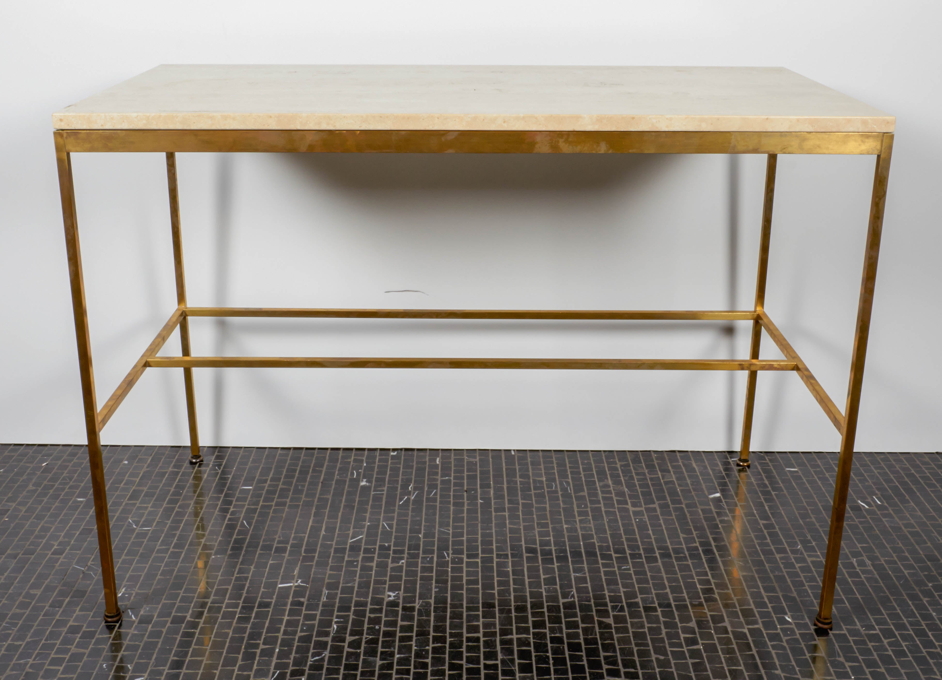 Paul McCobb Travertine and Brass Console Table, Manufactured by Calvin