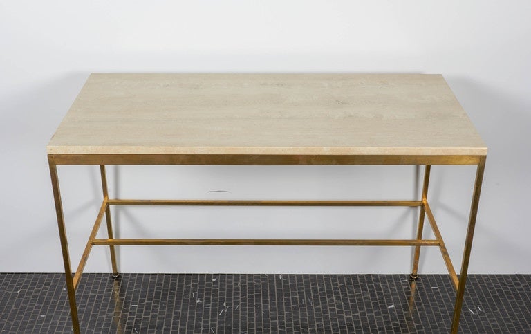 Paul McCobb Travertine and Brass Console Table, Manufactured by Calvin In Excellent Condition In New York, NY