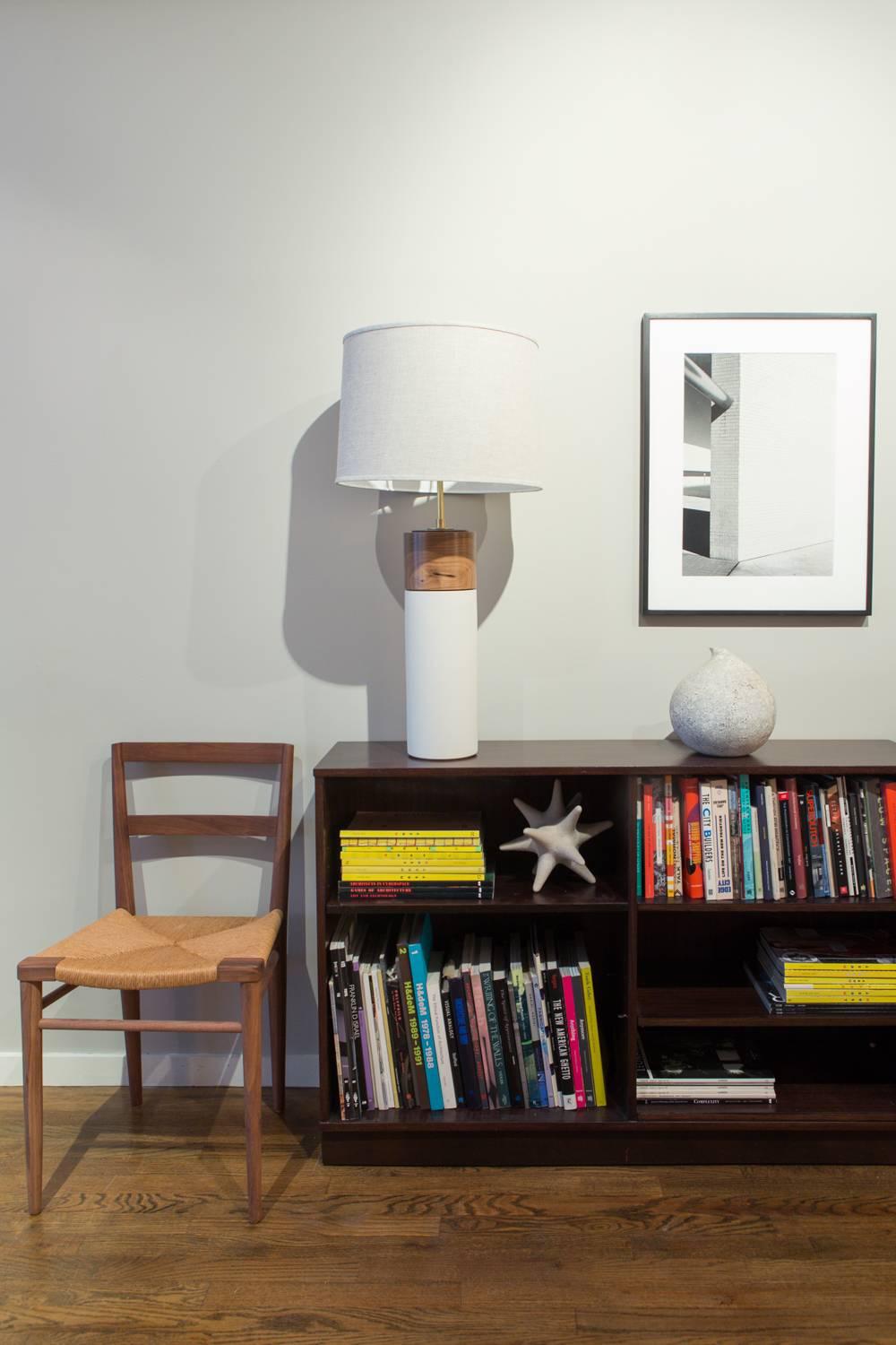 Contemporary Stone and Sawyer Ceramic and Walnut Table Lamps For Sale