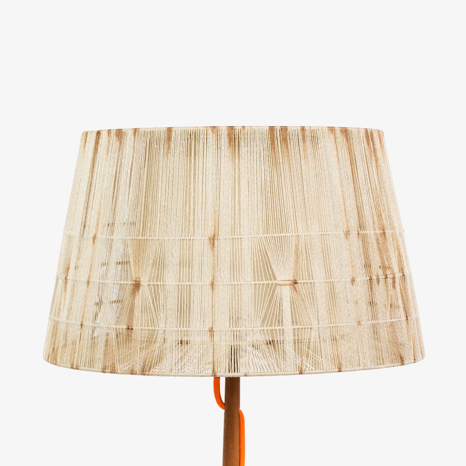 1950s Solid Oak Floor Lamp with Exposed Fabric Cord 4