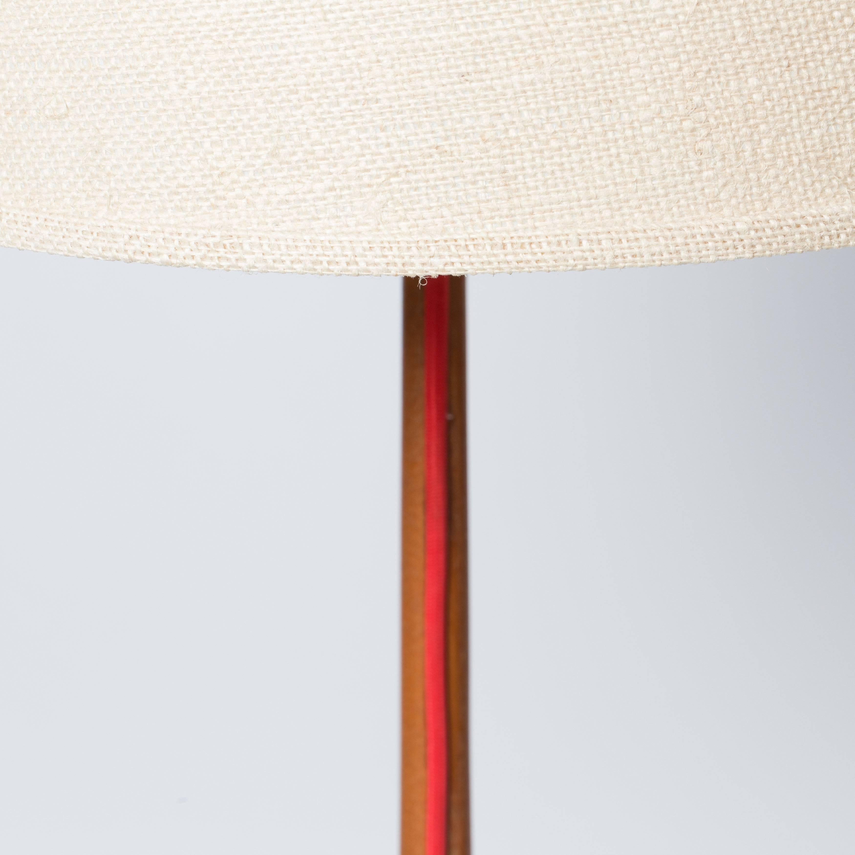 Danish 1950s Solid Oak Floor Lamp with Exposed Fabric Cord