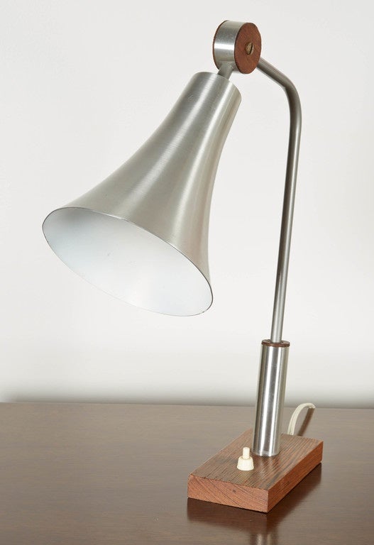 Philips aluminum and wood adjustable desk lamp, Dutch, 1950s.
