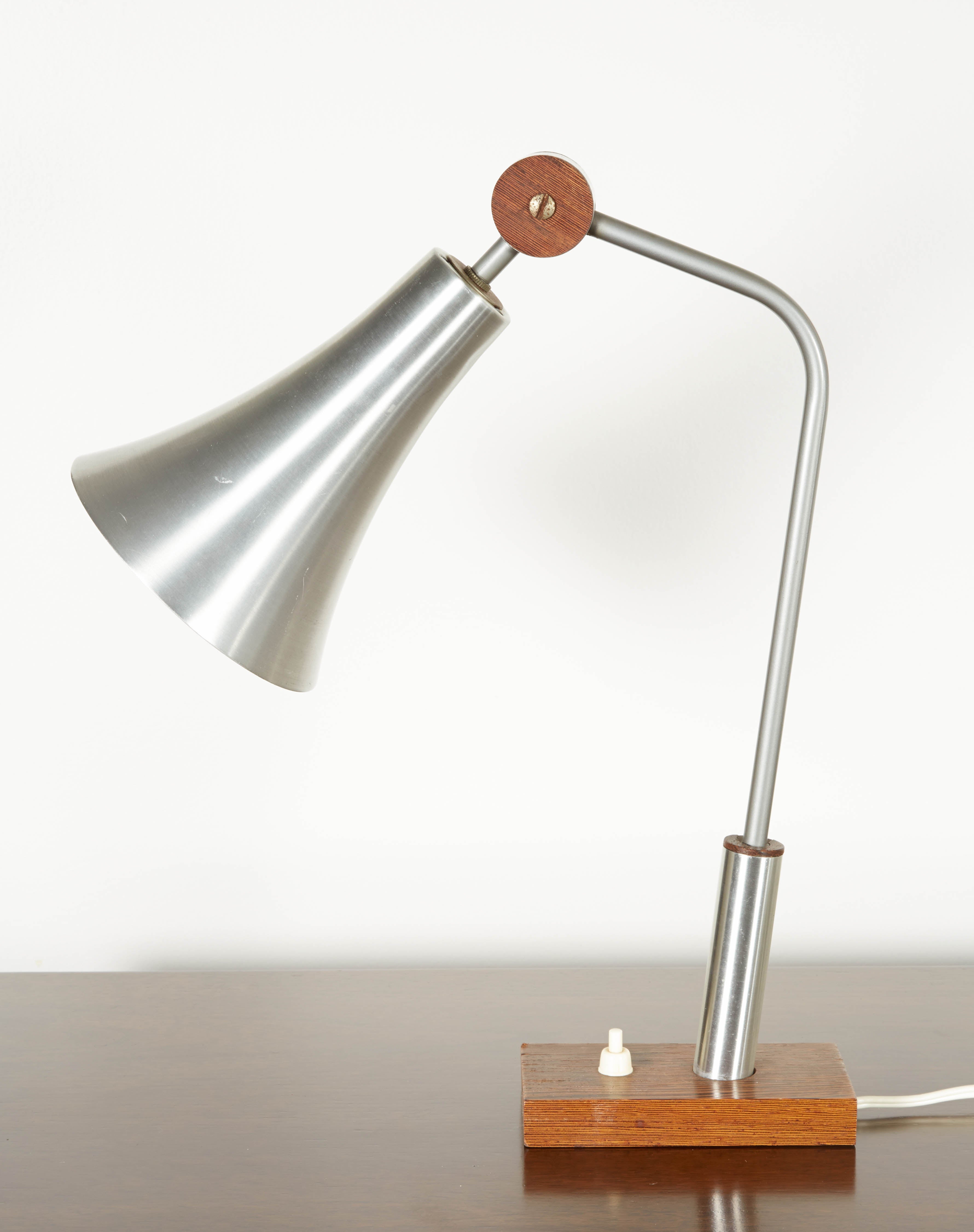 Philips Aluminum and Wood Adjustable Desk Lamp For Sale