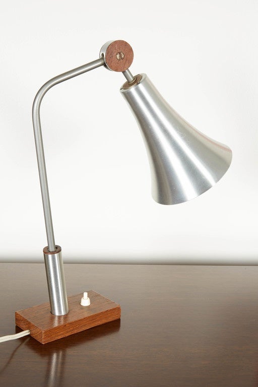 Philips Aluminum and Wood Adjustable Desk Lamp In Good Condition For Sale In New York, NY
