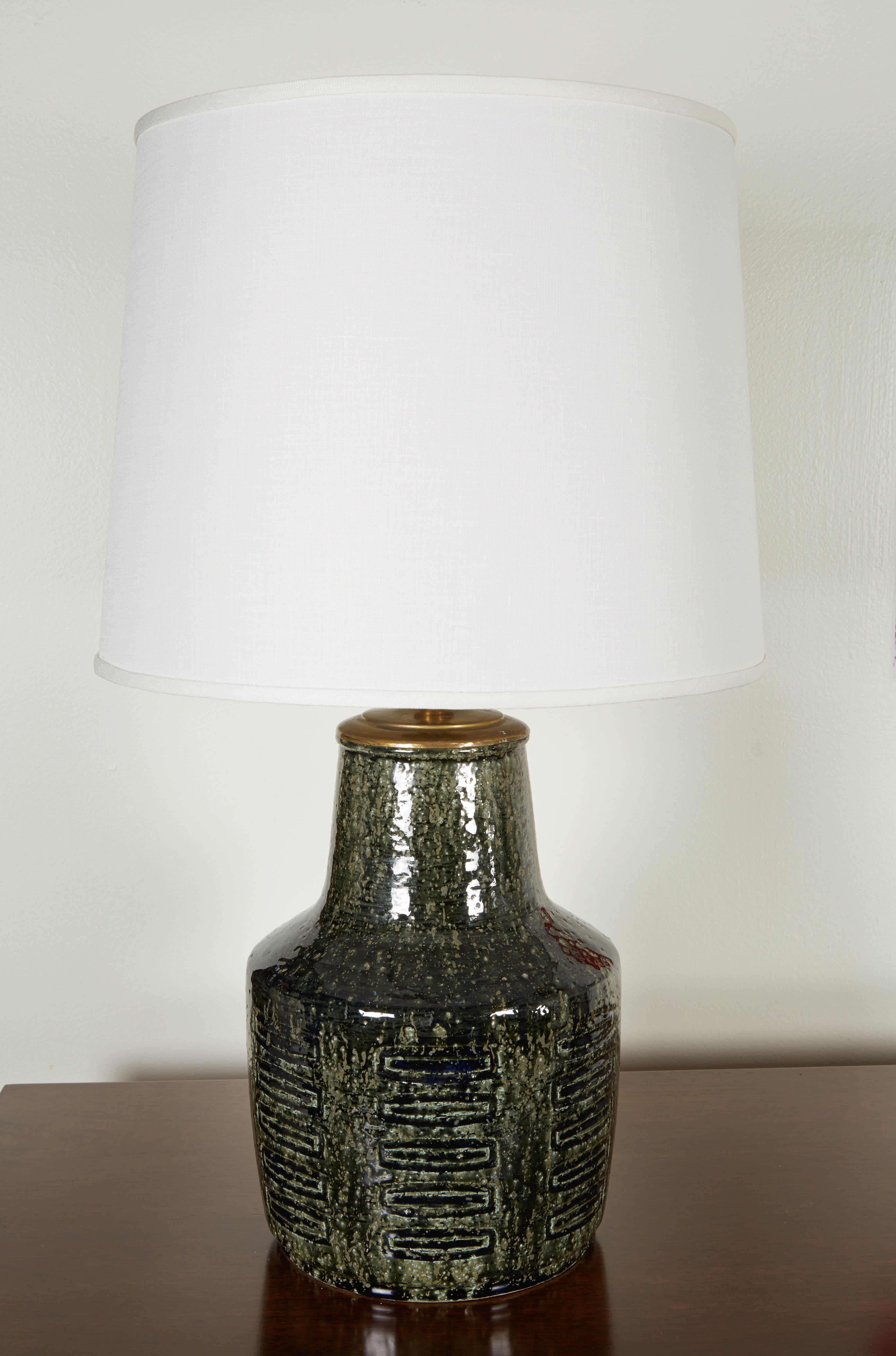 Ceramic Table Lamp with Green and Black Glaze
