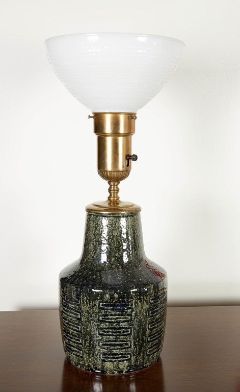 American Ceramic Table Lamp with Green and Black Glaze