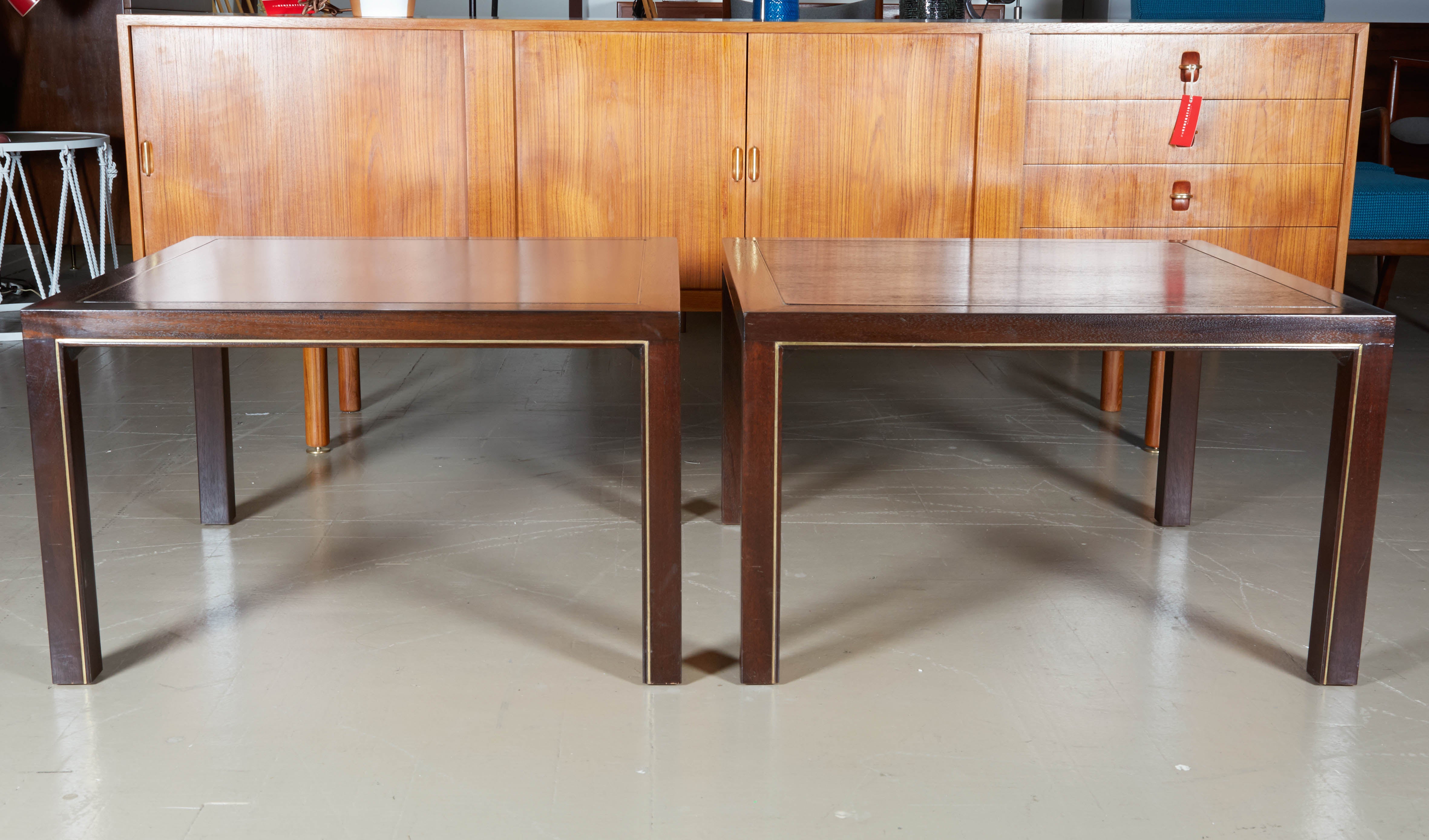 Pair of Mahogany End Tables with Inlaid Brass by Edward Wormley for Dunbar