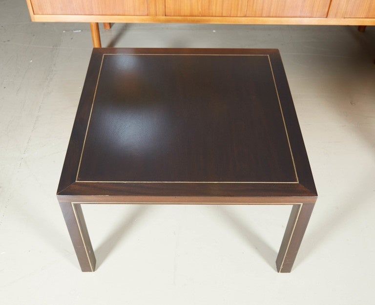 Mid-20th Century Pair of Mahogany End Tables with Inlaid Brass by Edward Wormley for Dunbar