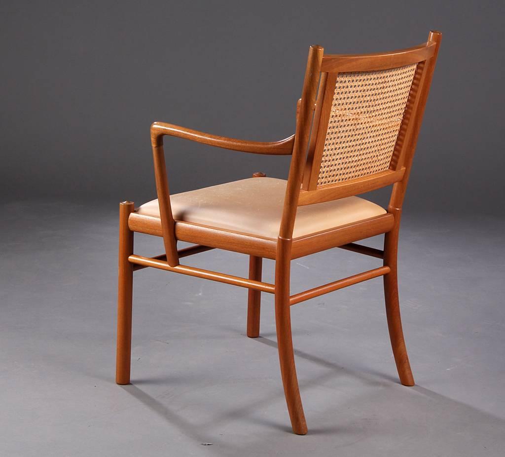 Danish Ole Wascher leather and cane, mahogany arm chair