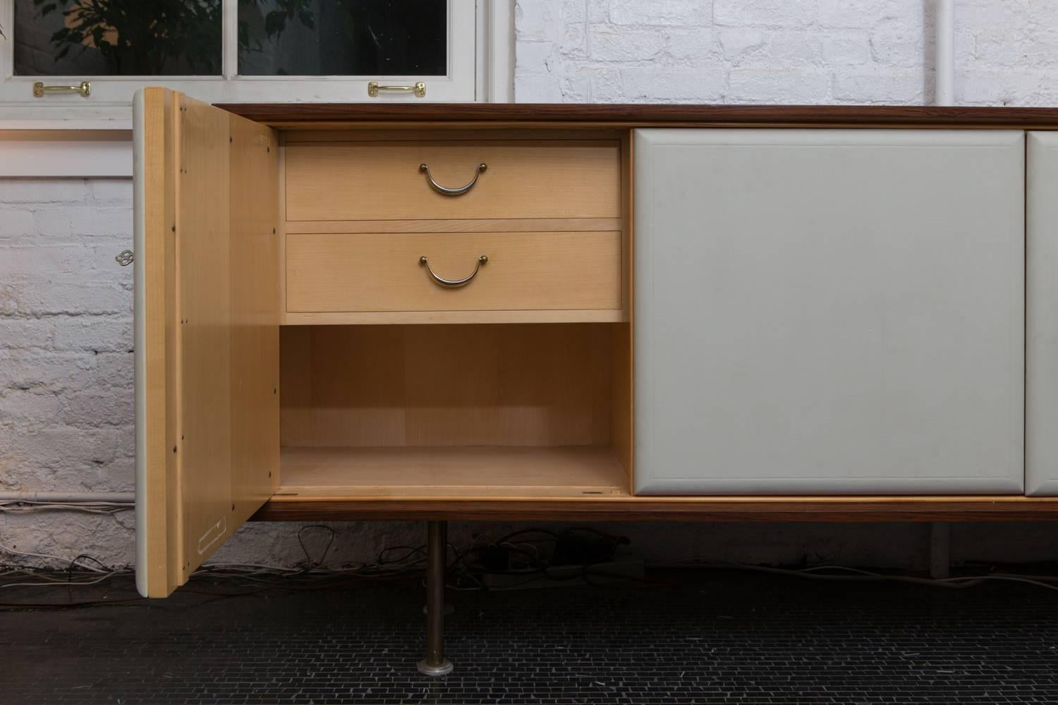 Swedish Rosewood and Tooled Leather Credenza by Otto Schulz