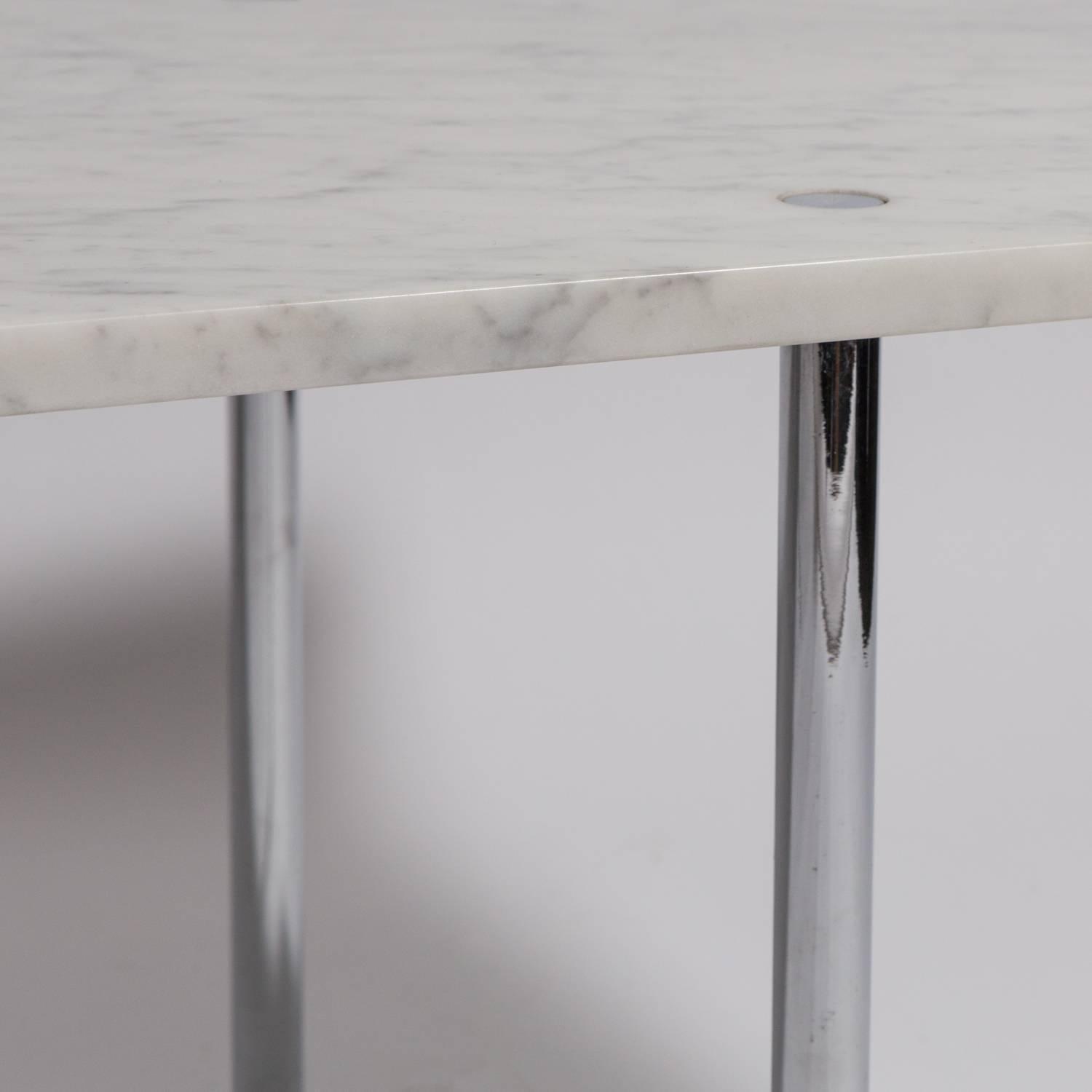 American Carrara Marble and Chrome Coffee Table by Estelle and Erwine Laverne