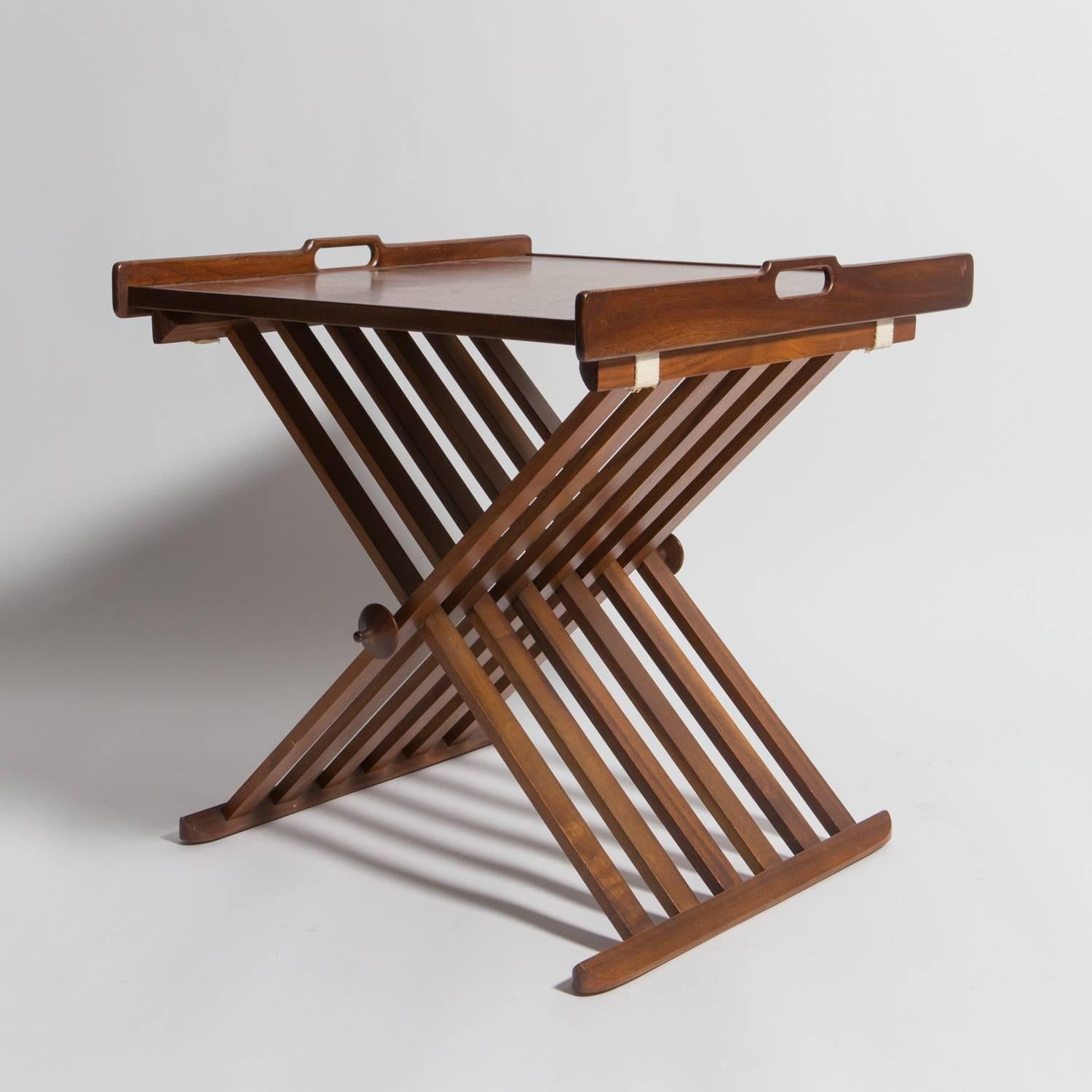 American Pair of Walnut Folding Campaign Tray Tables by Stewart MacDougall for Drexel For Sale