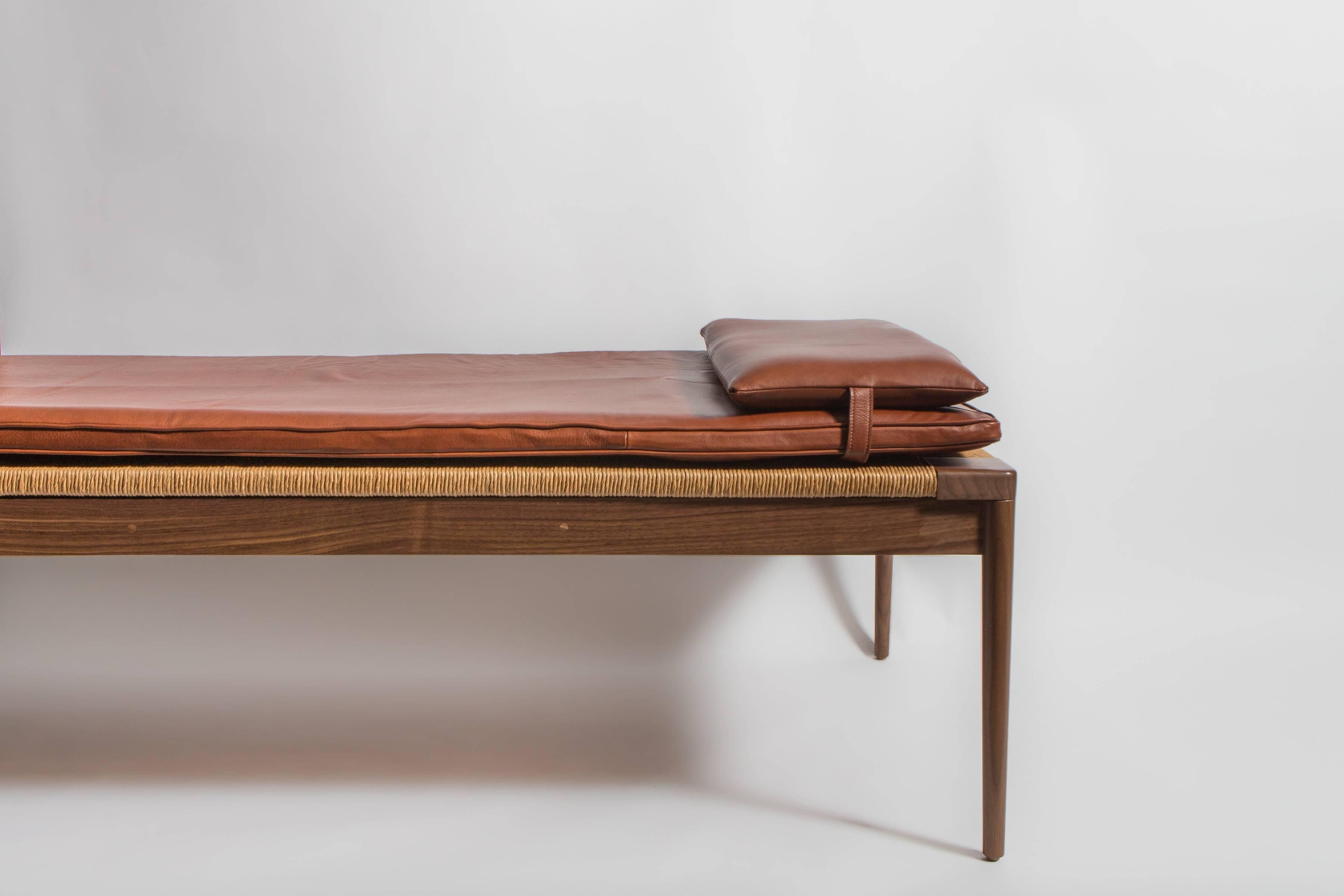 Mid-Century Modern Rush and Walnut Daybed by Smilow Furniture For Sale