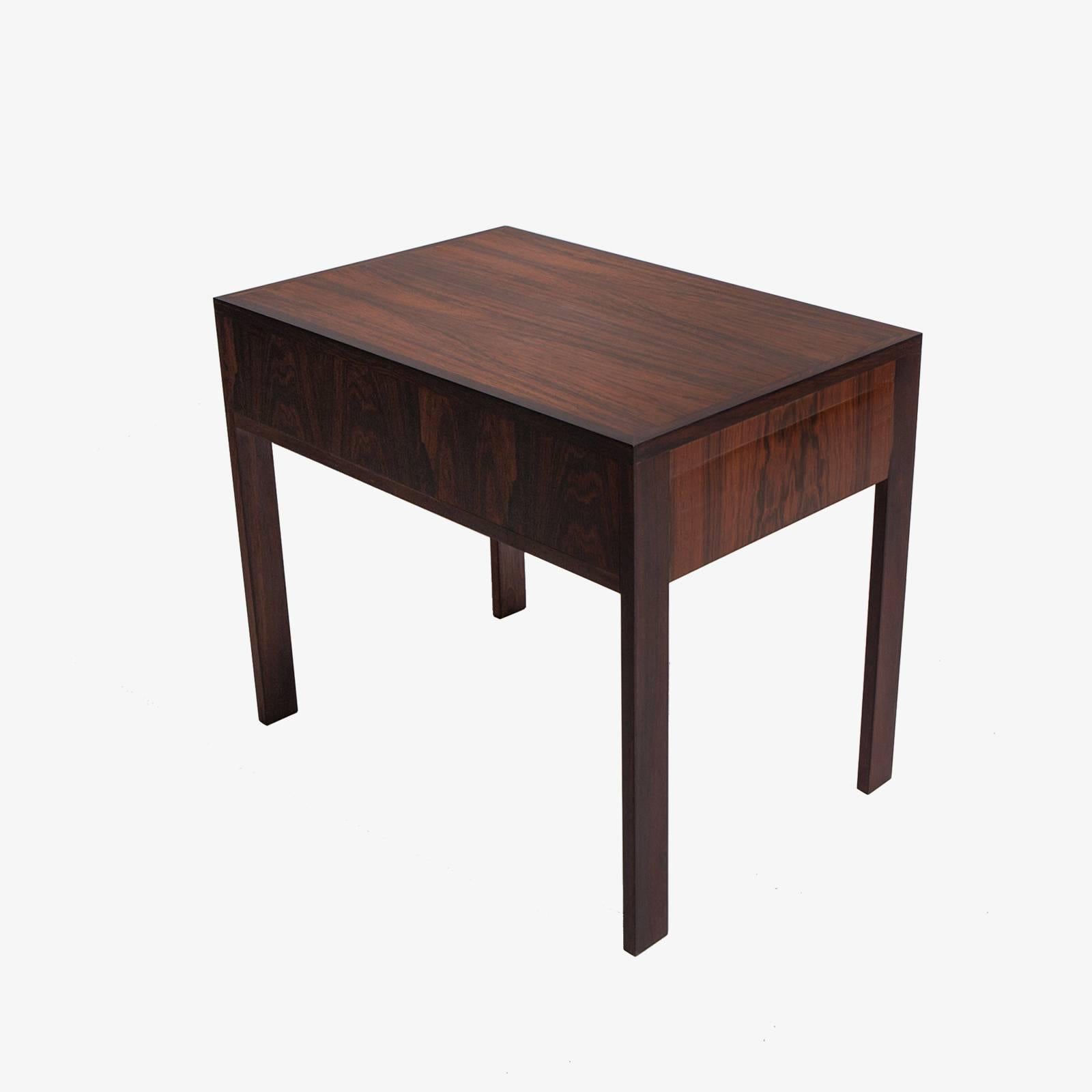 Danish Set of Three Rosewood Tables Stored in Side Table, Illum Wikkelso Silkborg