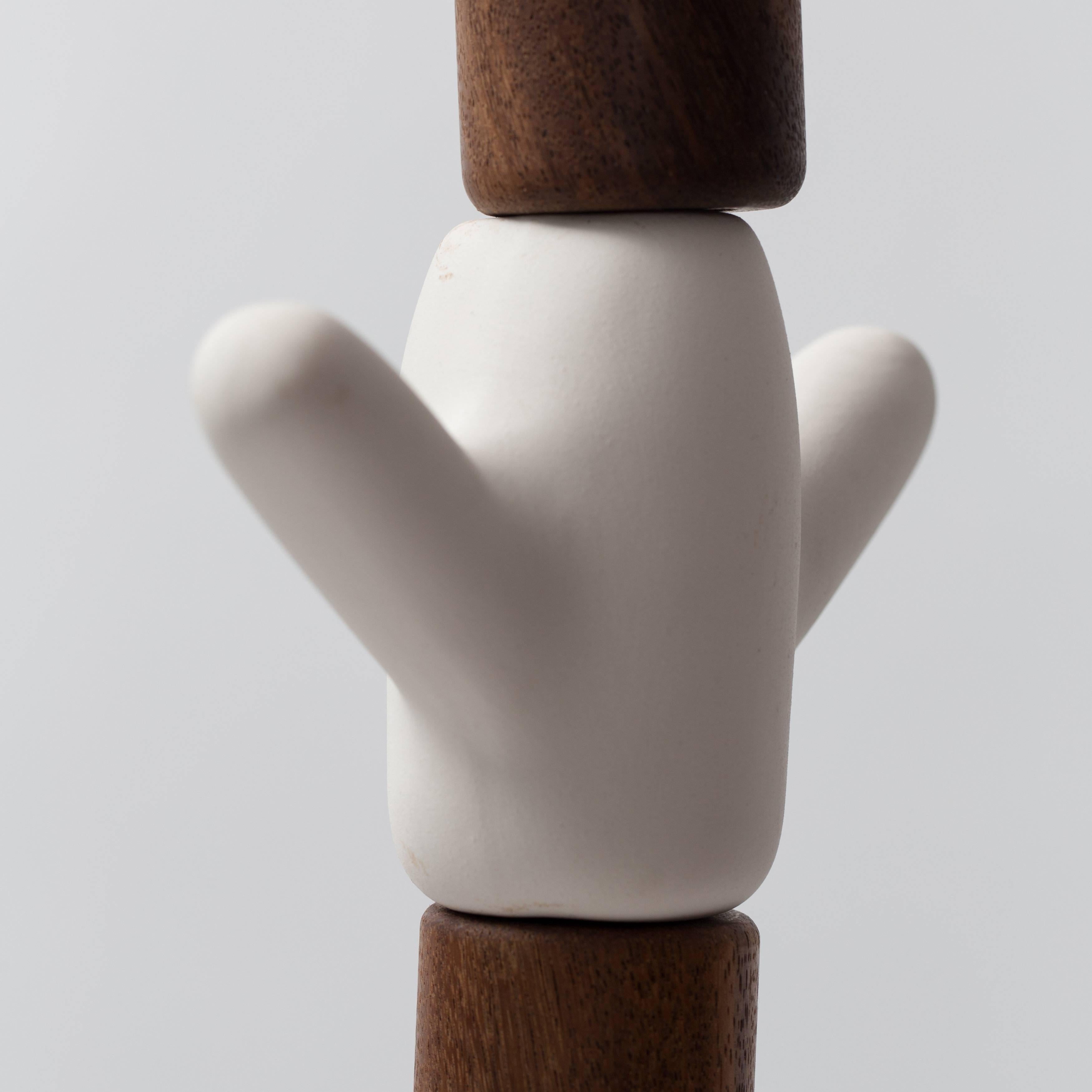Hand-Crafted Bones Ceramic and Hand Turned Wood Coat Rack by Maria Jose Nunez for Valenzuela For Sale