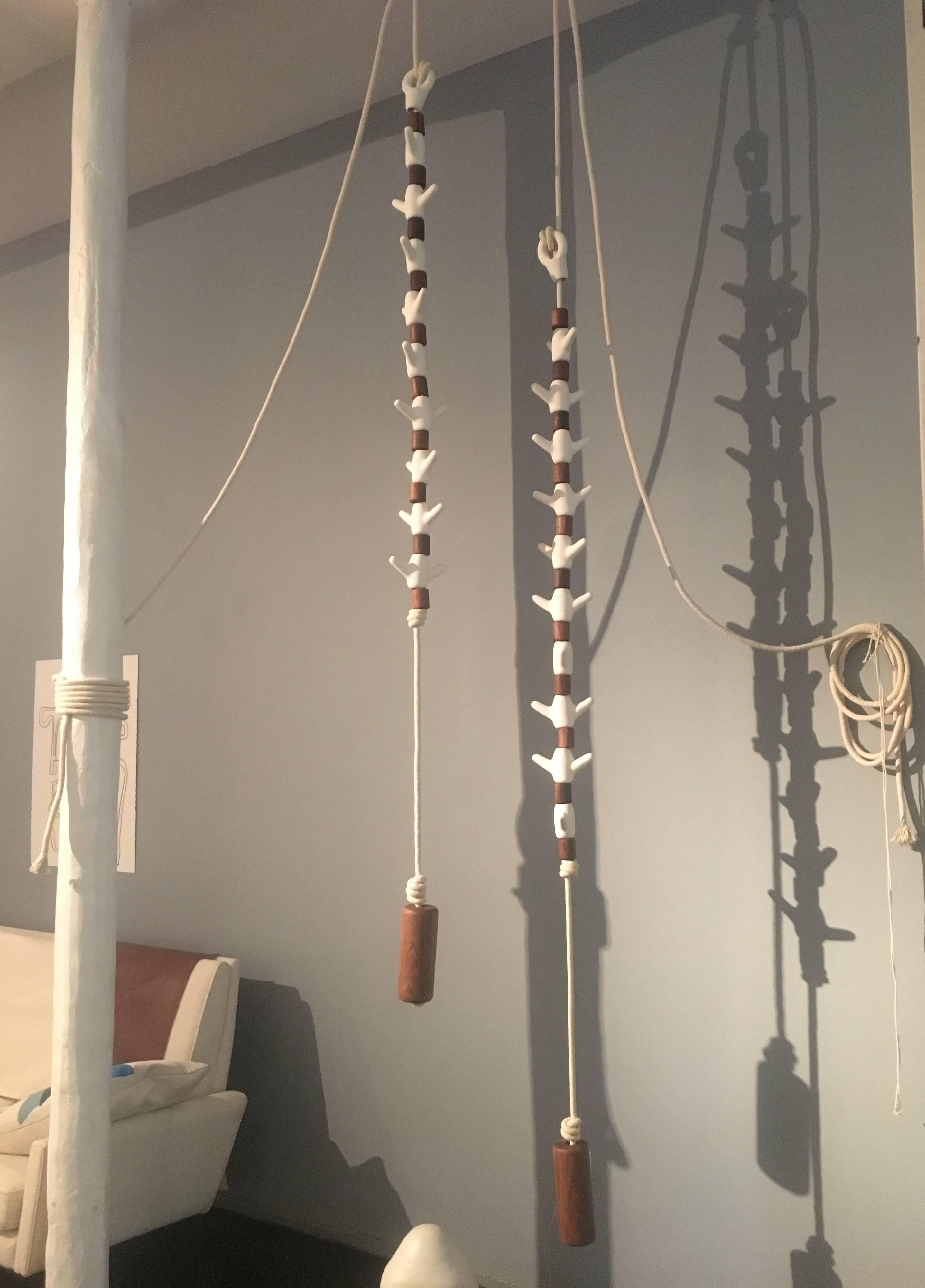 Contemporary Bones Ceramic and Hand Turned Wood Coat Rack by Maria Jose Nunez for Valenzuela For Sale