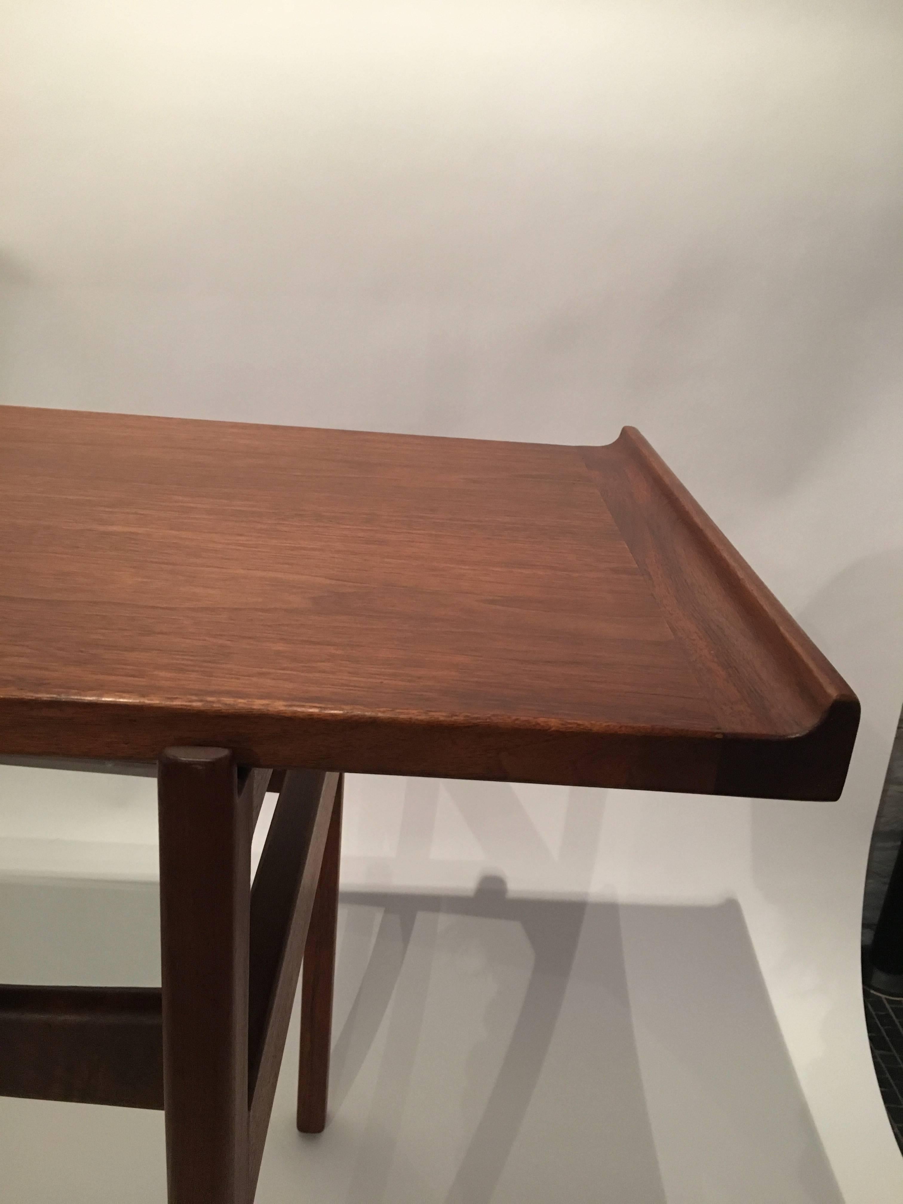 American Jens Risom walnut and glass console table-1950's