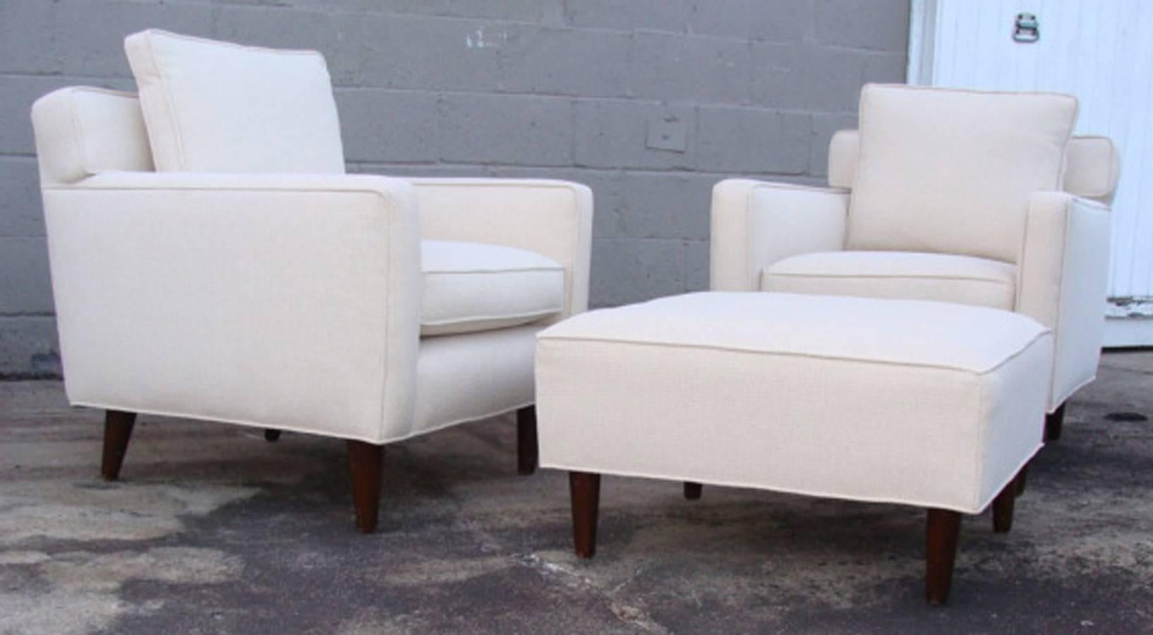 American Edward Wormley Dunbar Two Chairs and Ottoman For Sale