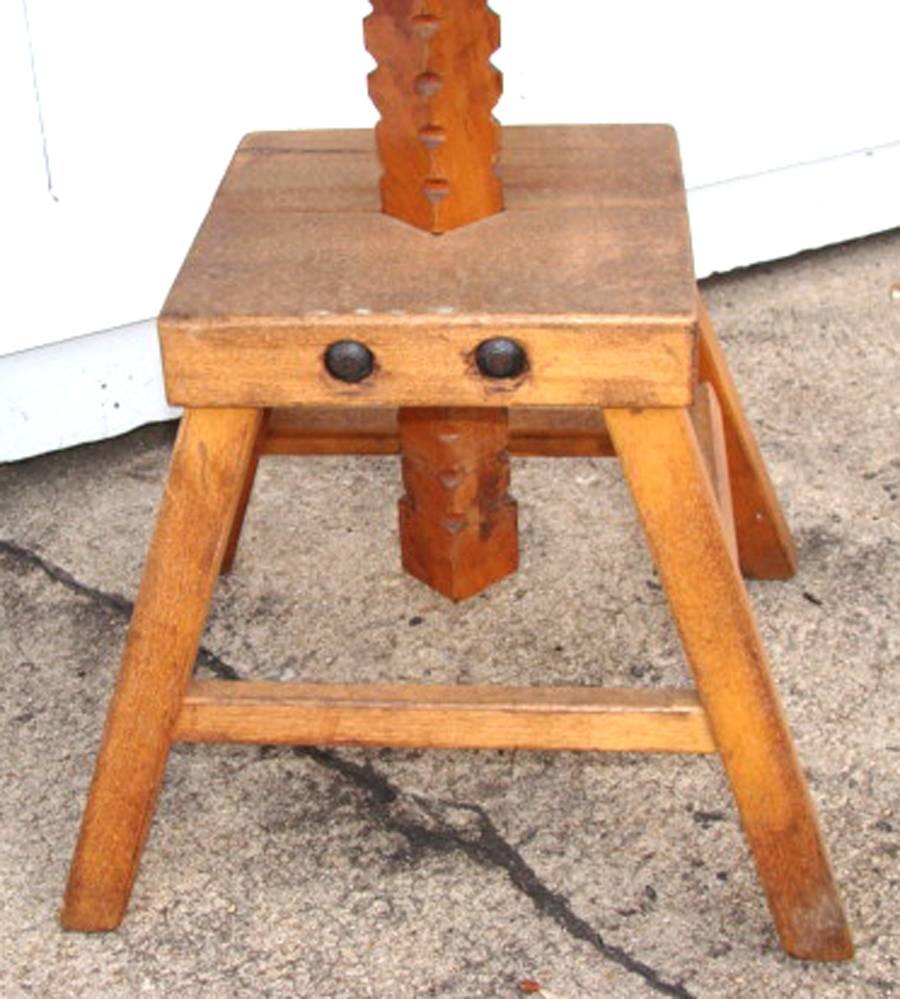 Hard-to-find stools designed by Edward Koenig, circa 1945. Considered
the first ergonomic American Industrial stool. Adjustable height as well as front-to-back adjustments. In fine original condition. One of the stools has surface scratches on the