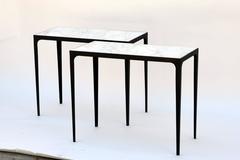Pair of 'Esquisse' Wrought Iron and Marble Side Tables by Design Frères