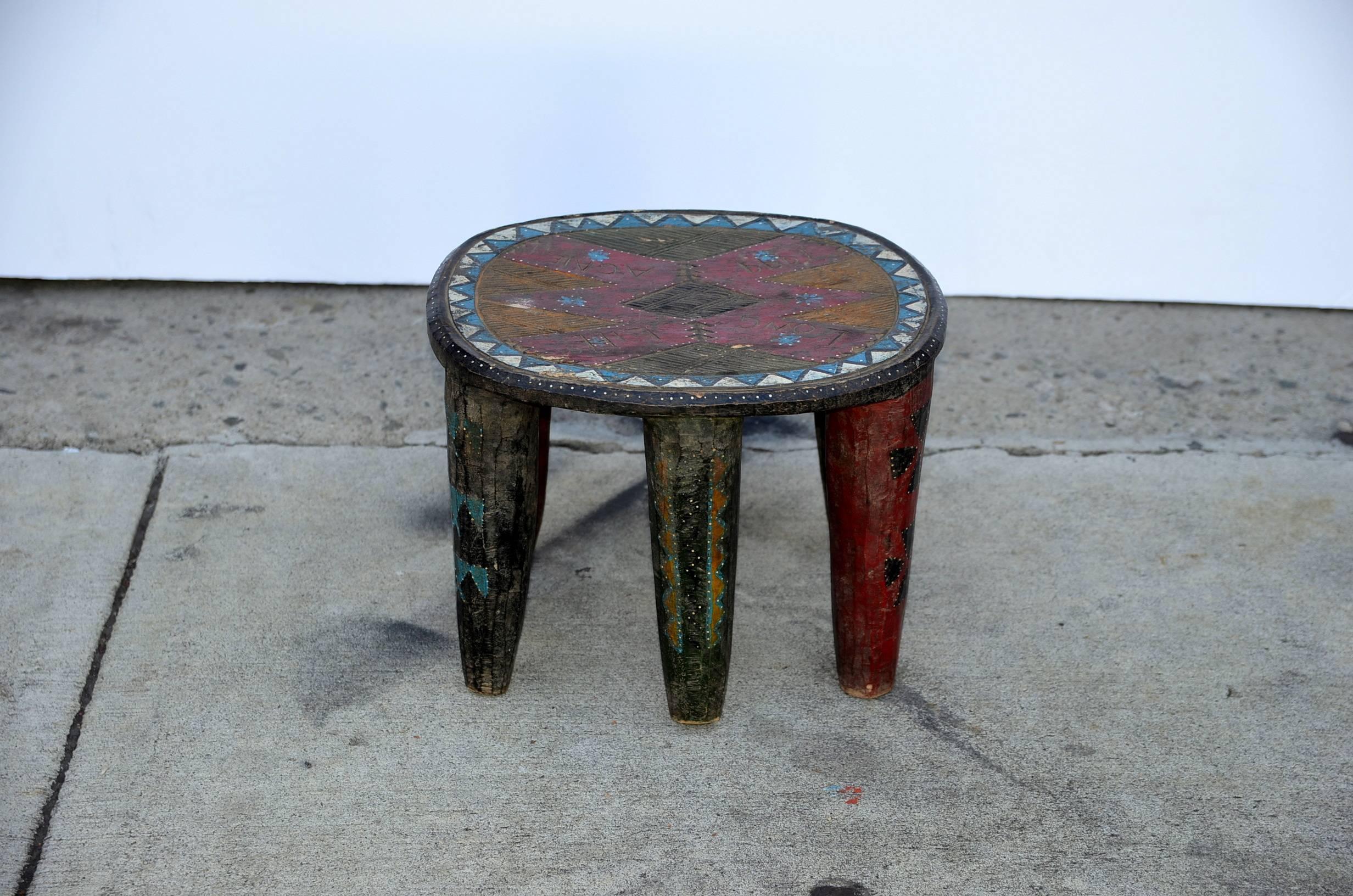 Painted Vintage African Stool: Long Life.
