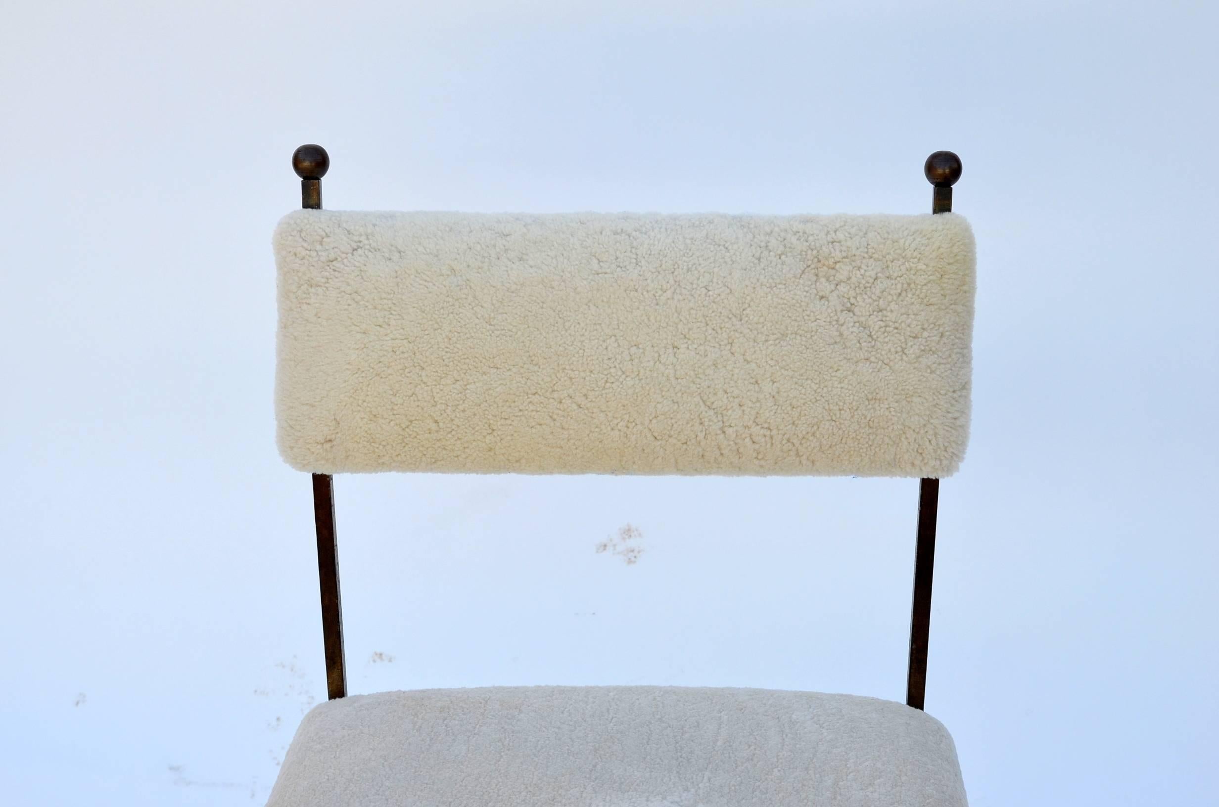 Exceptional Wrought Iron and Sheepskin Side Chair by Gilbert Poillerat In Excellent Condition In Los Angeles, CA