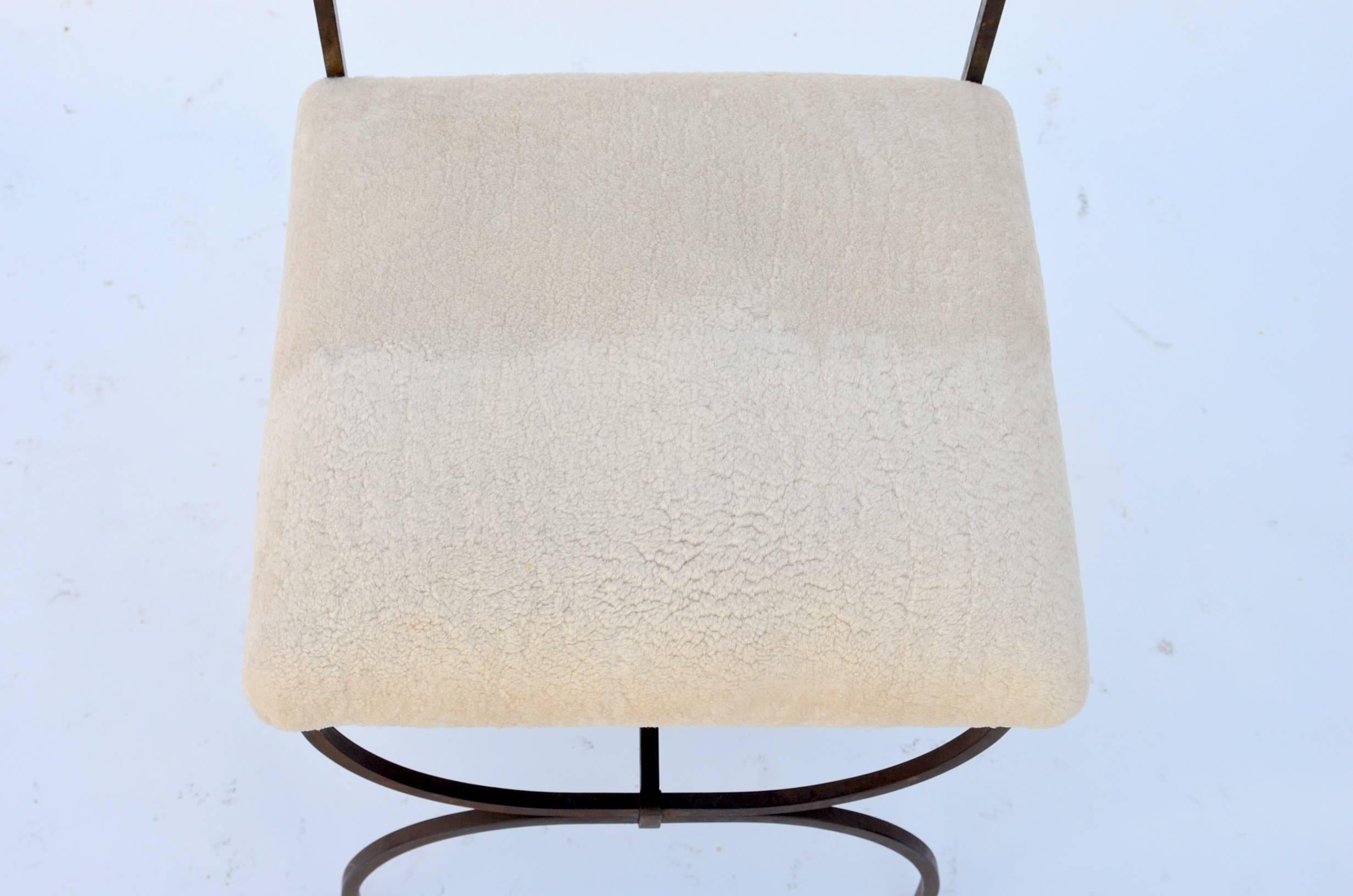 Mid-20th Century Exceptional Wrought Iron and Sheepskin Side Chair by Gilbert Poillerat