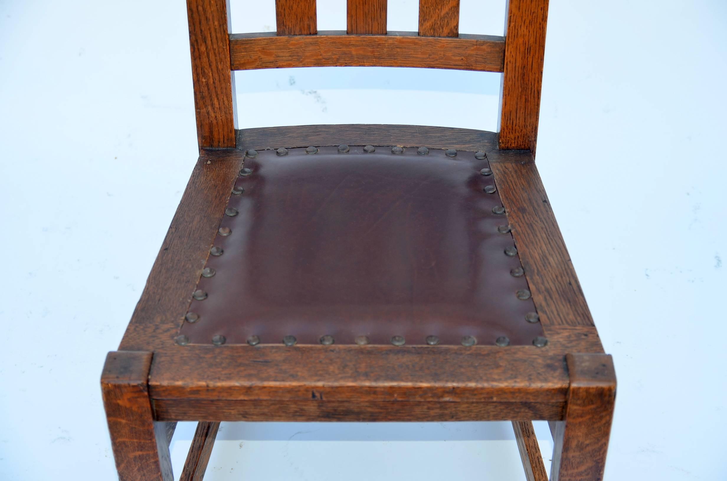 Original Mission Style Arts & Crafts Oak Chair by Stickley Brothers In Good Condition In Los Angeles, CA