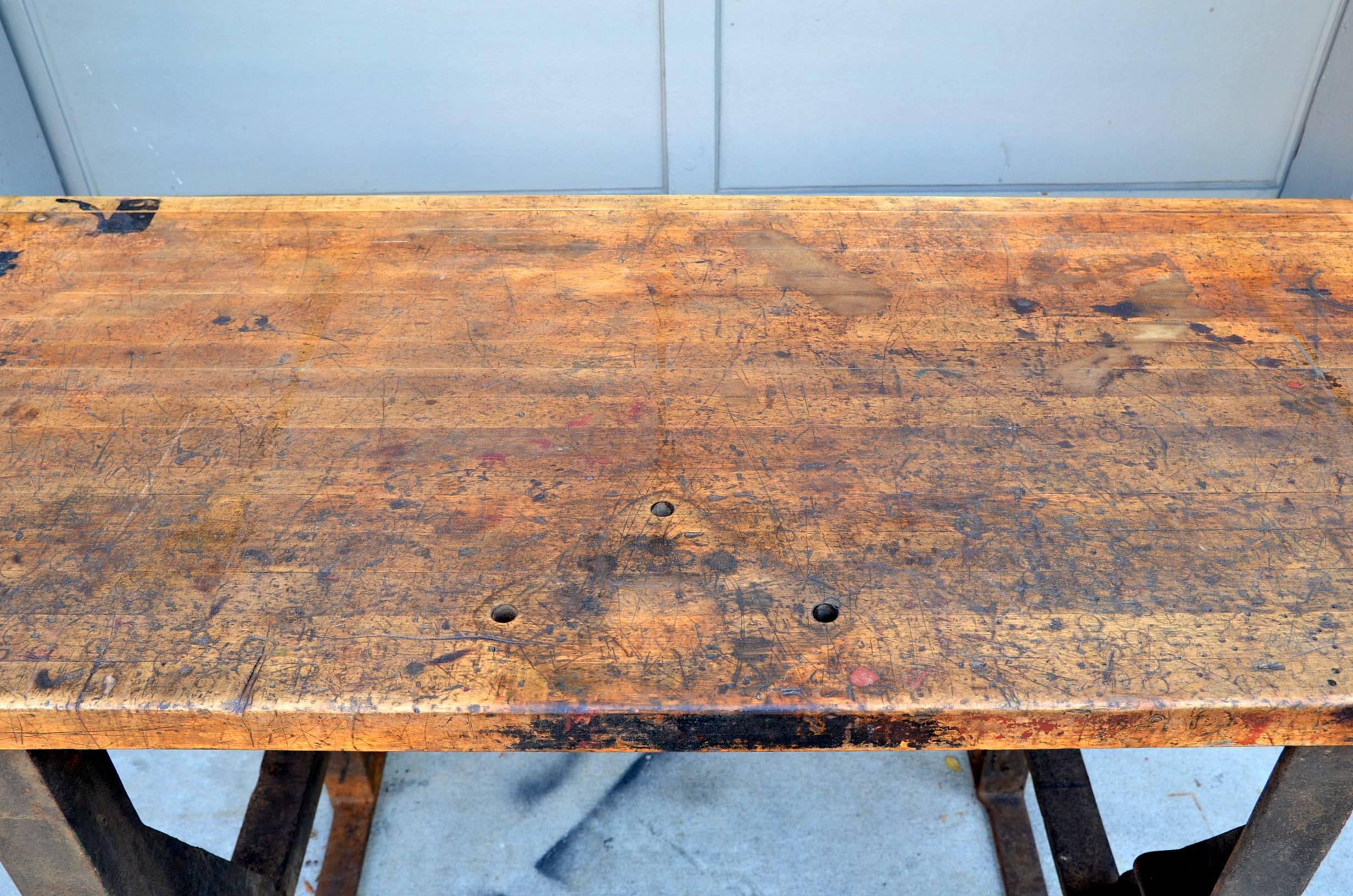 Iron Massive Patinated Industrial Console For Sale