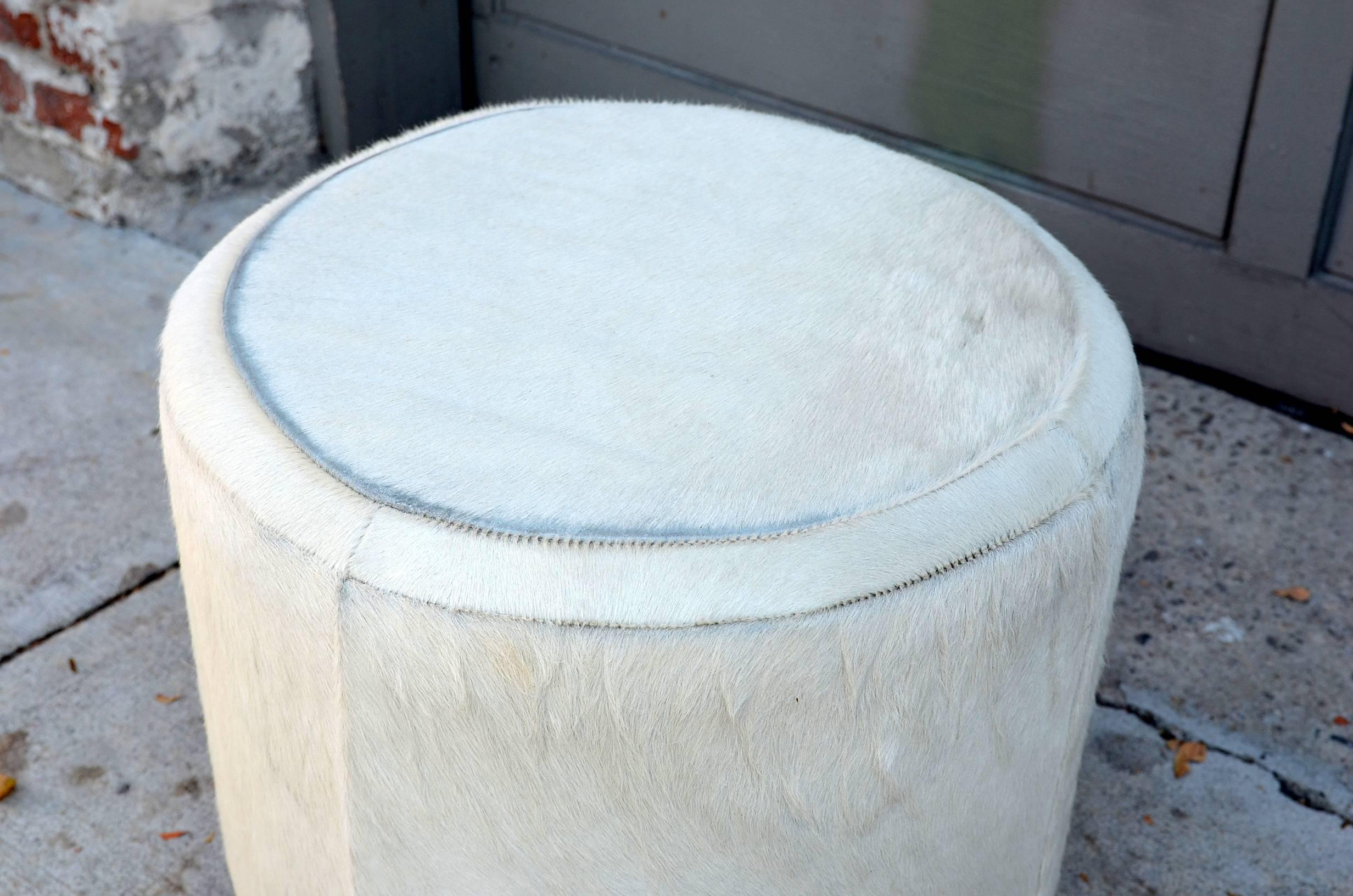 American Hide Covered Cylinder Ottoman Stool For Sale