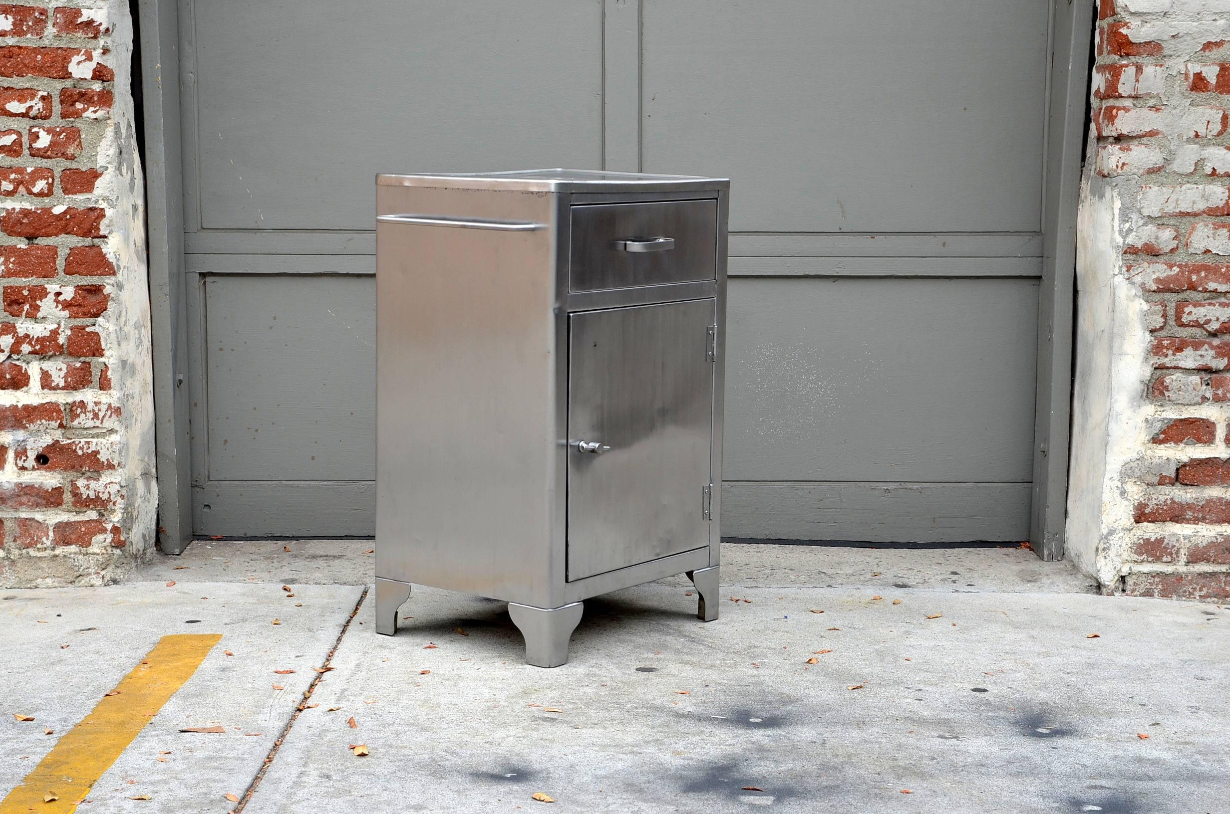 Pair of Polished Steel Industrial Metal Nightstands 5