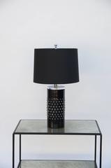 Pair of Unusual Textured Glass Cylinder Lamps with Custom Shades