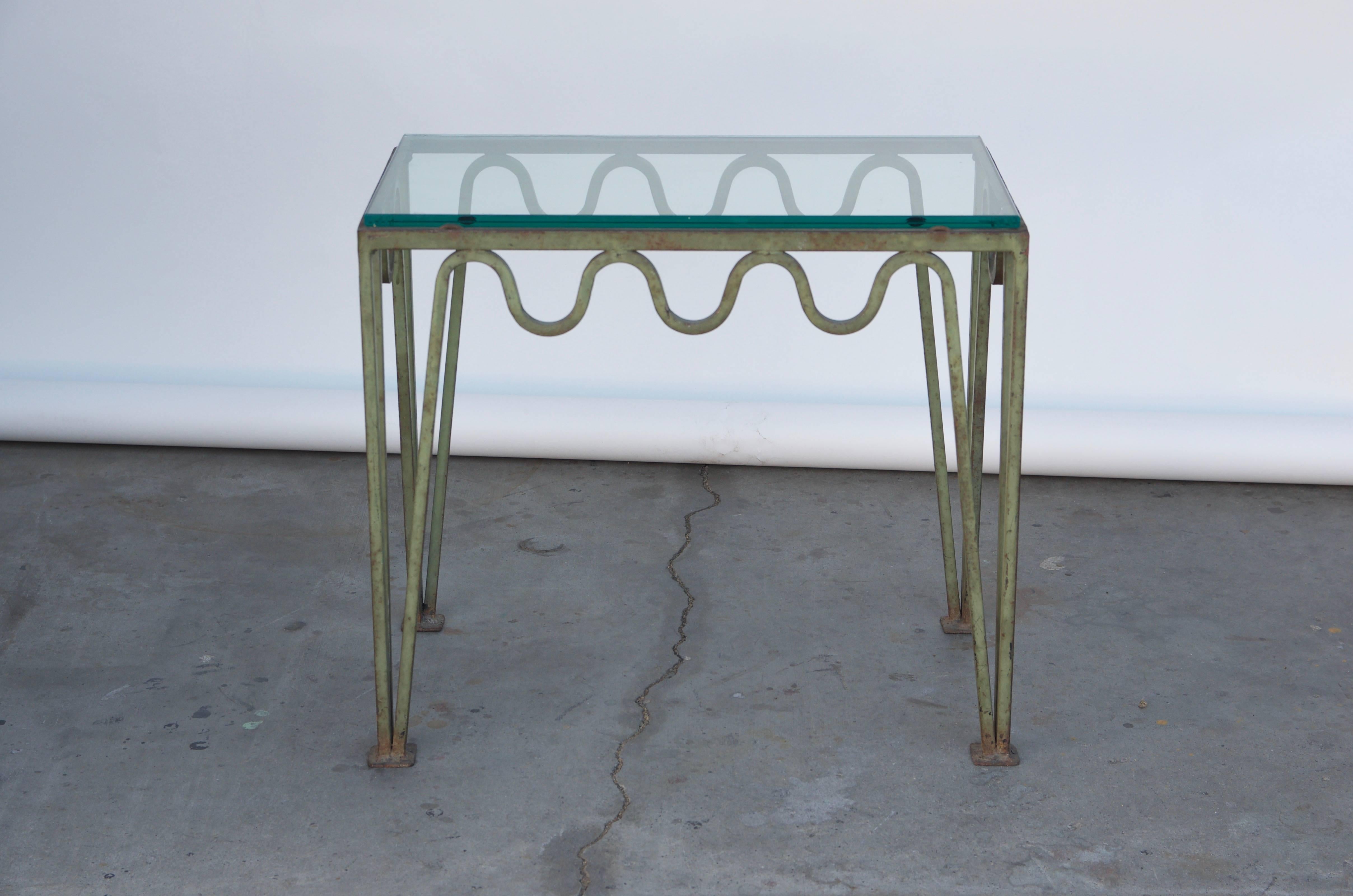 Art Deco Undulating Verdigris Iron and Glass Side Table Attributed to Carl Hörvik