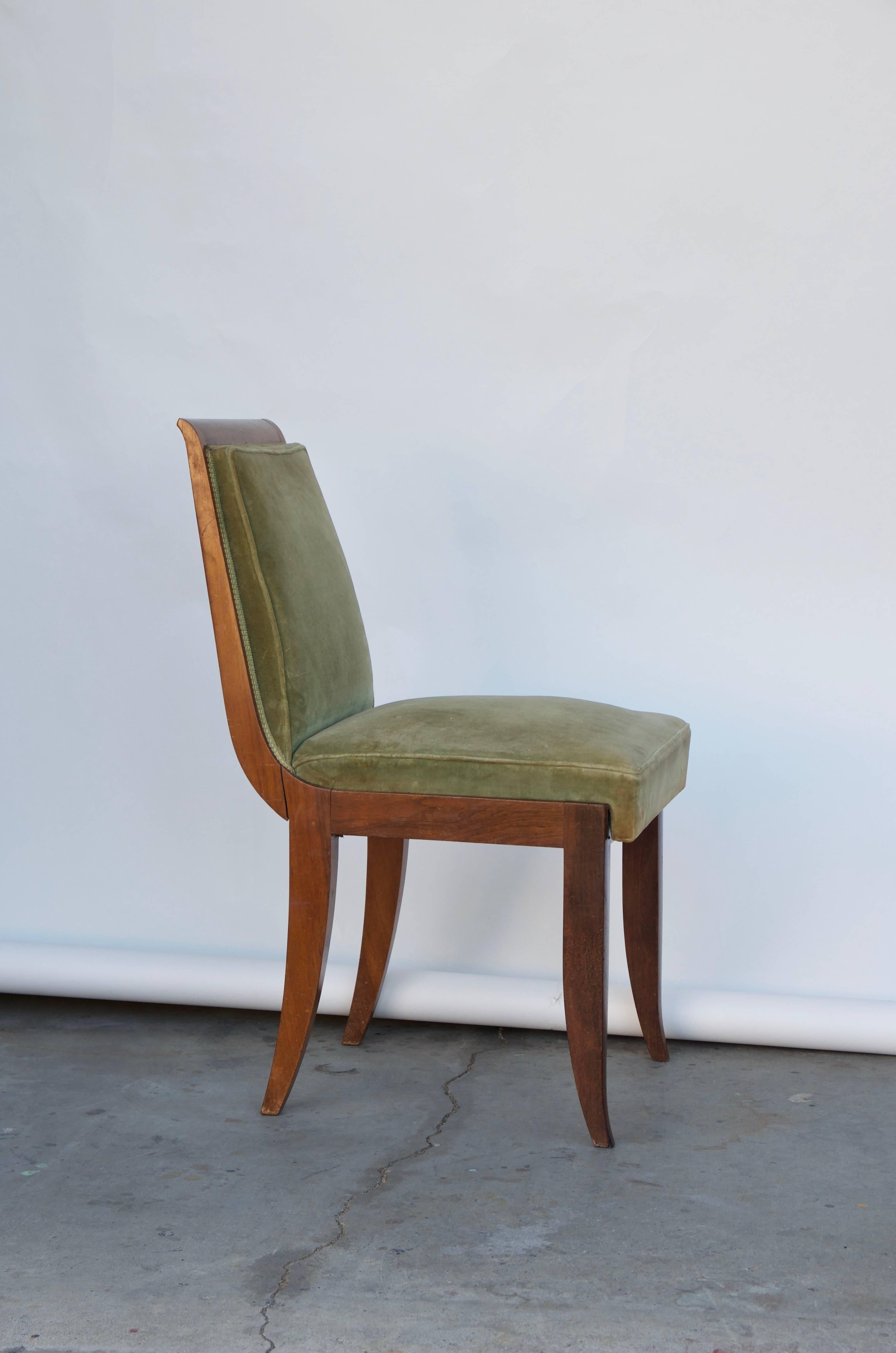 French Elegant Art Deco Mahogany Side Chair in the Style of Jean Pascaud