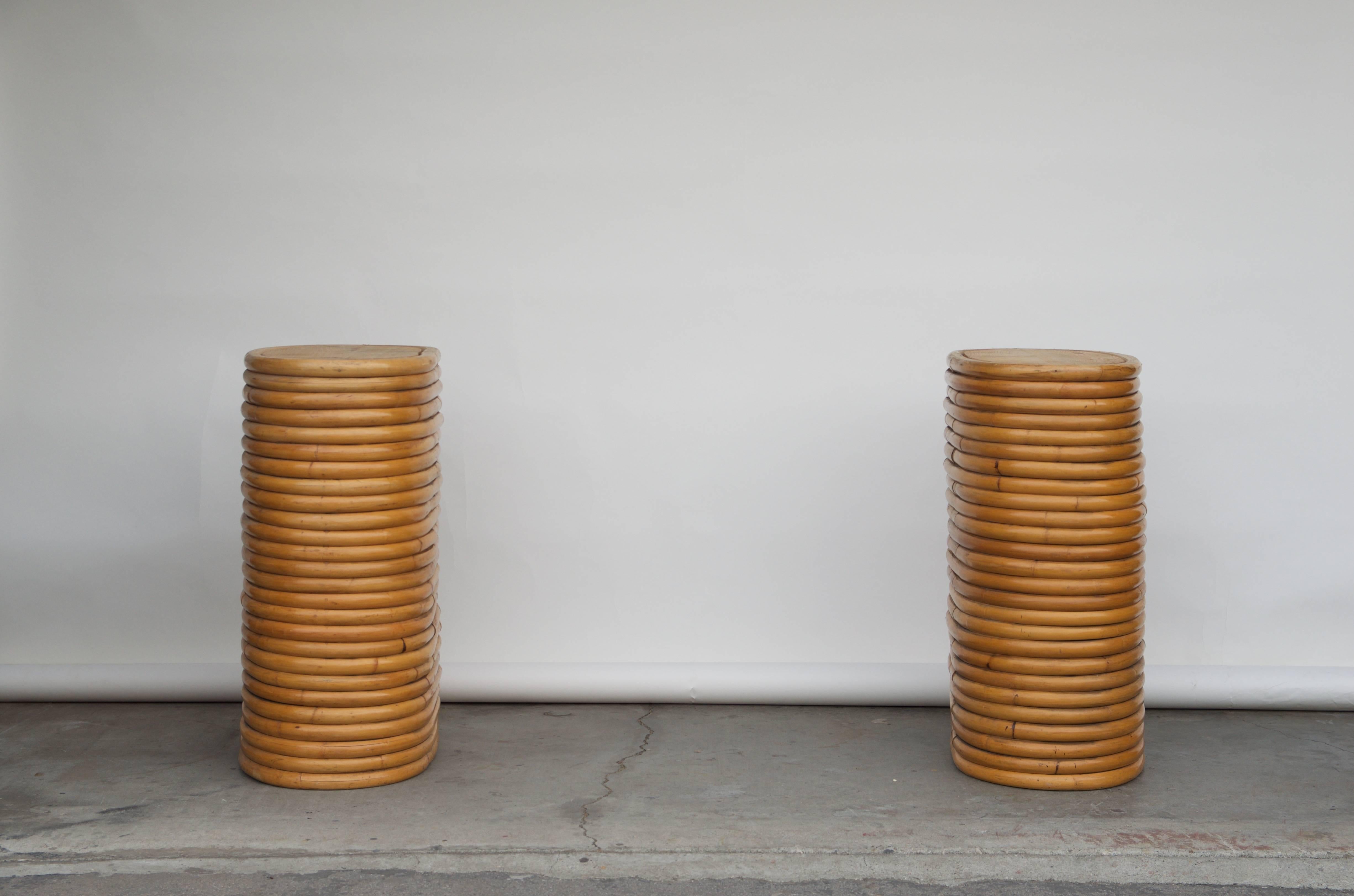 Pair of sturdy bamboo dining table bases in the style of Gabriella Crespi. Ideal for a long dining table (top to be added).