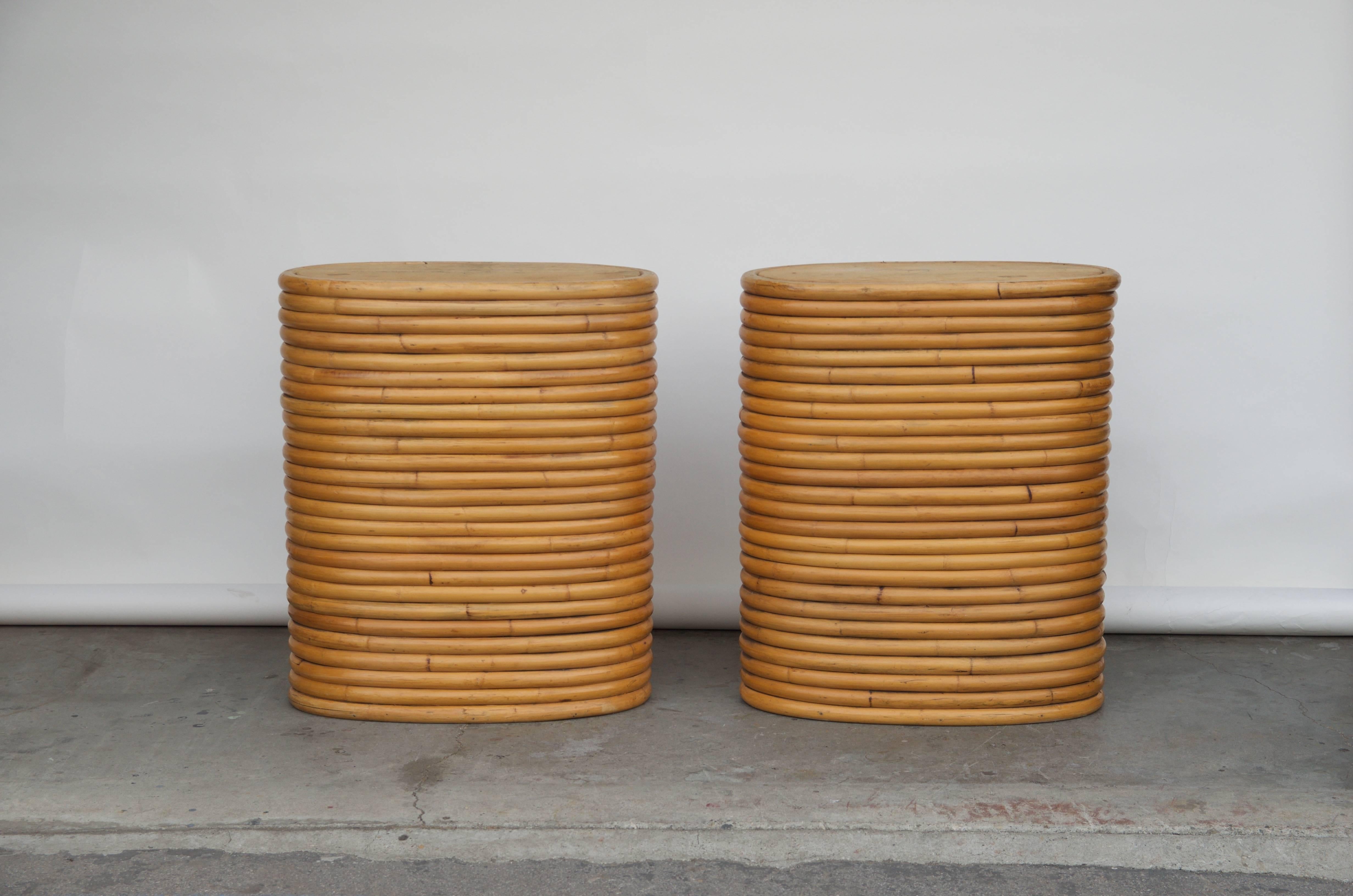 Pair of Sturdy Bamboo Dining Table Bases in the style of Gabriella Crespi In Excellent Condition In Los Angeles, CA