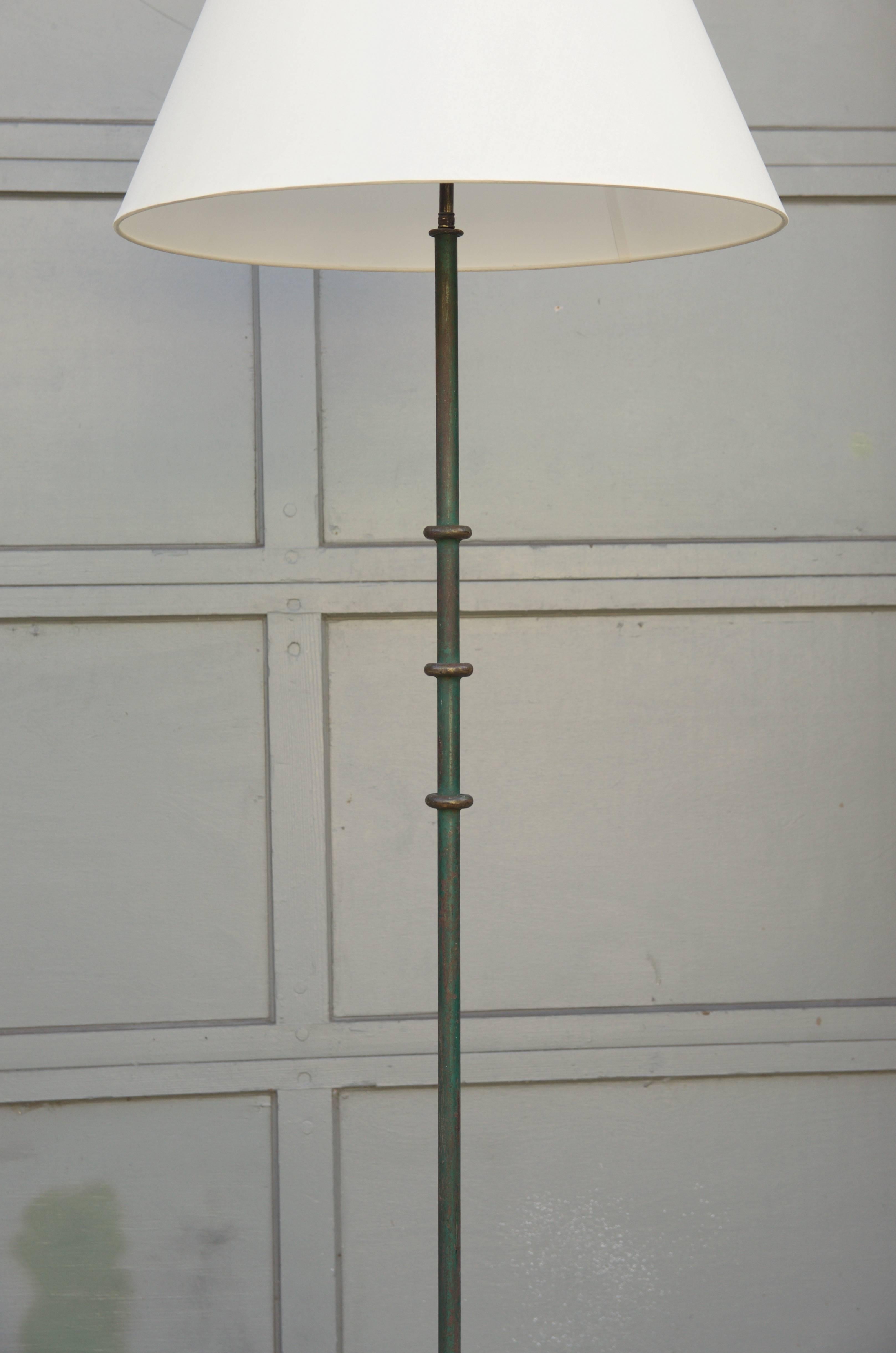 Painted Chic French 1940s Patinated Steel Floor Lamp in the Style of Jacques Adnet