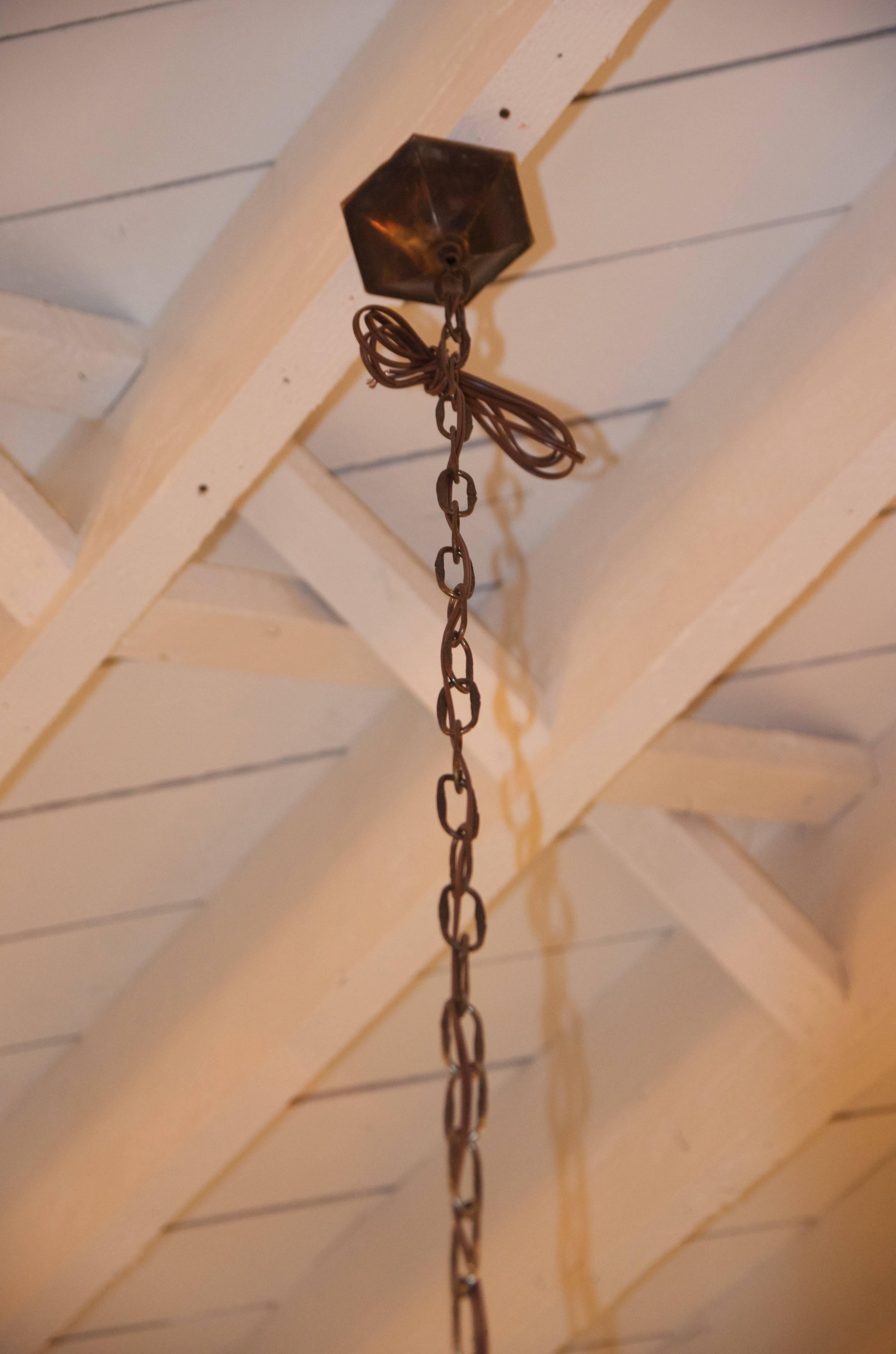 Chic French 1940s Brass Hexagonal Lantern In Excellent Condition In Los Angeles, CA