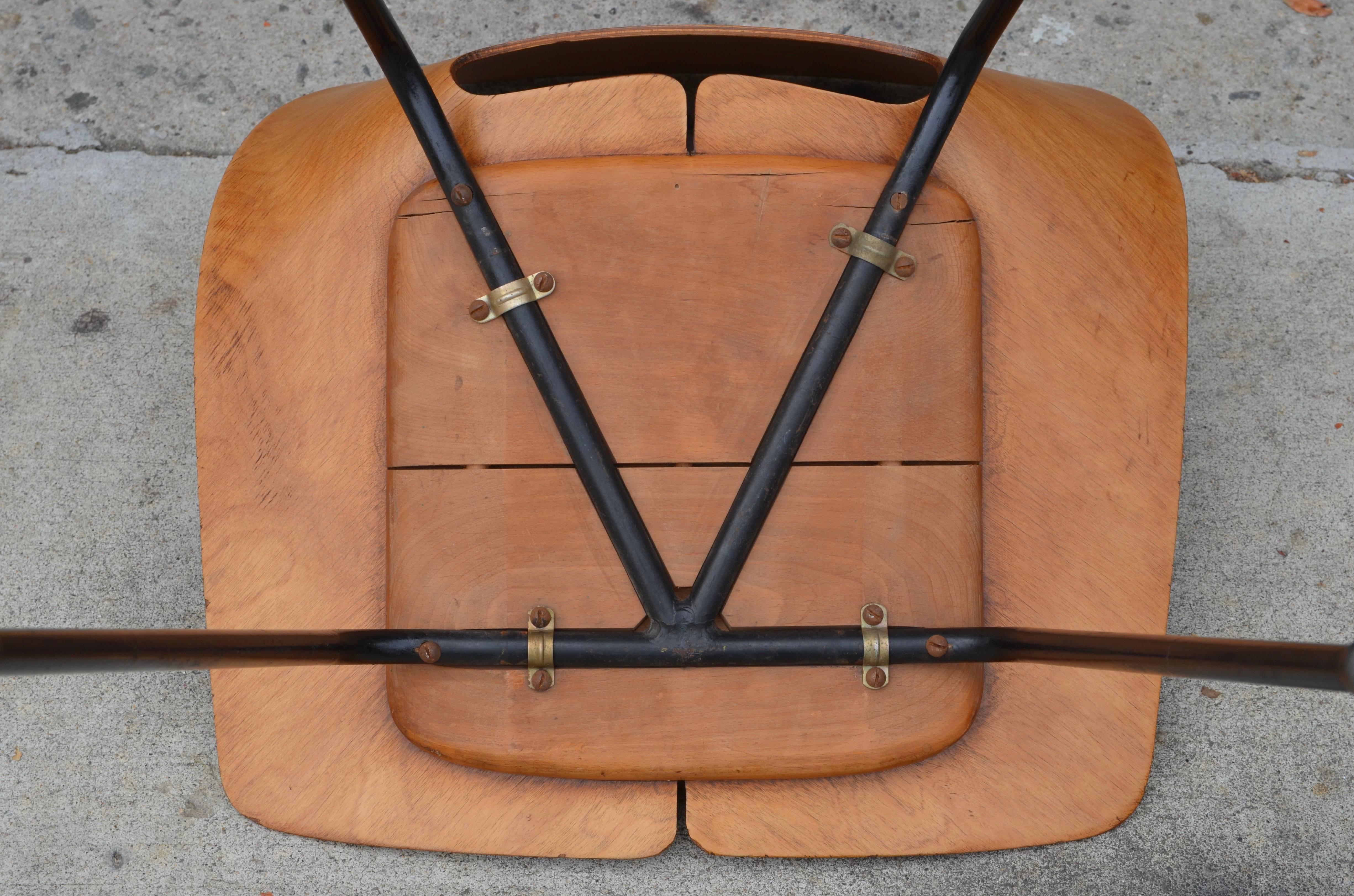 Mid-20th Century Pair of Bent Plywood Tonneau Side Chairs by Pierre Guariche