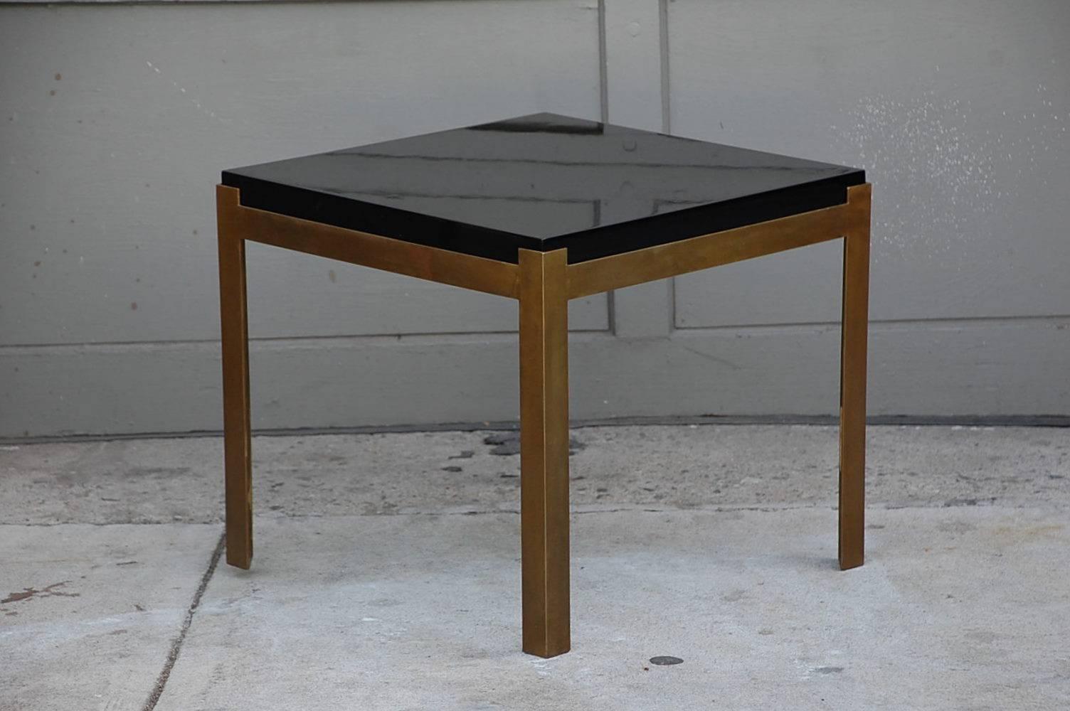 French Pair of 'Caisson' Lacquer and Patinated Brass Side Tables by Design Frères