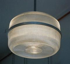 Pair of Cylinder Molded Glass Industrial Hanging Lights