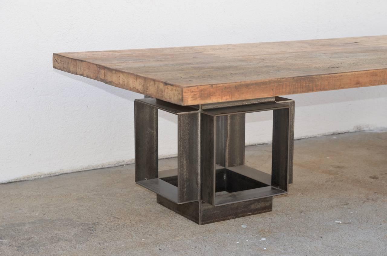 American Massive Geometric Coffee Table Made from a Workshop Bench