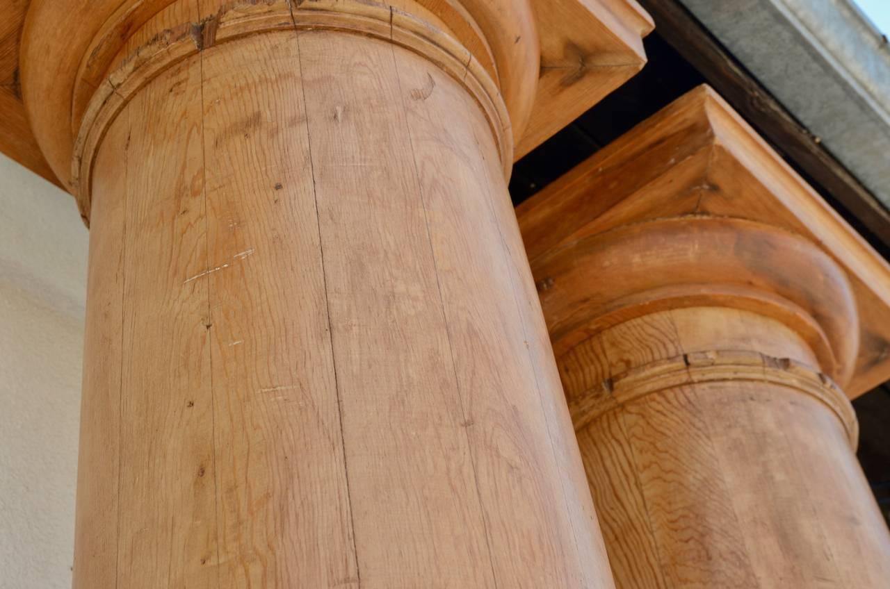 Neoclassical Pair of Elegant Tall Fluted Decorative Pine Columns