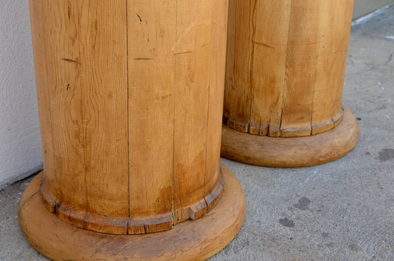 Hand-Carved Pair of Elegant Tall Fluted Decorative Pine Columns