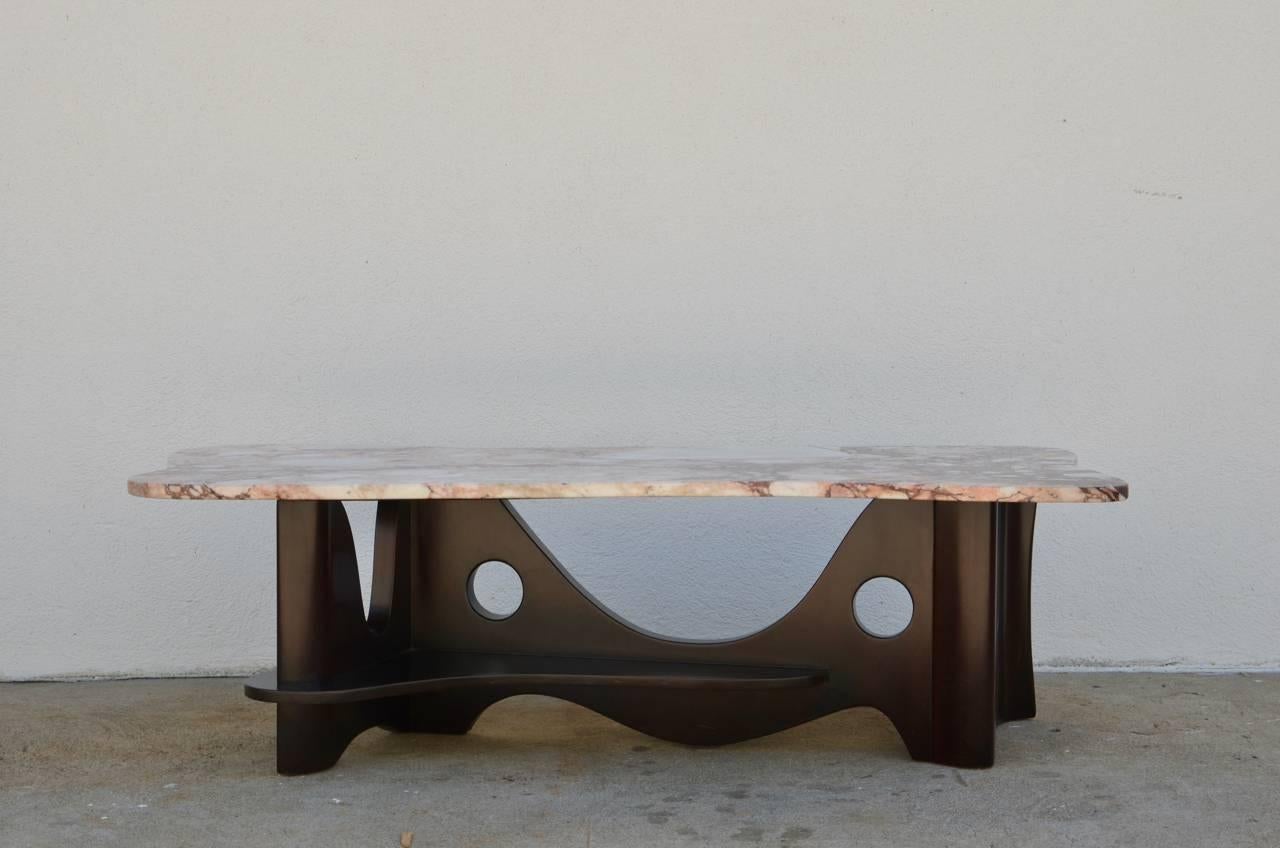 Organic Modern Sculptural Free-Form Marble Long Coffee Table